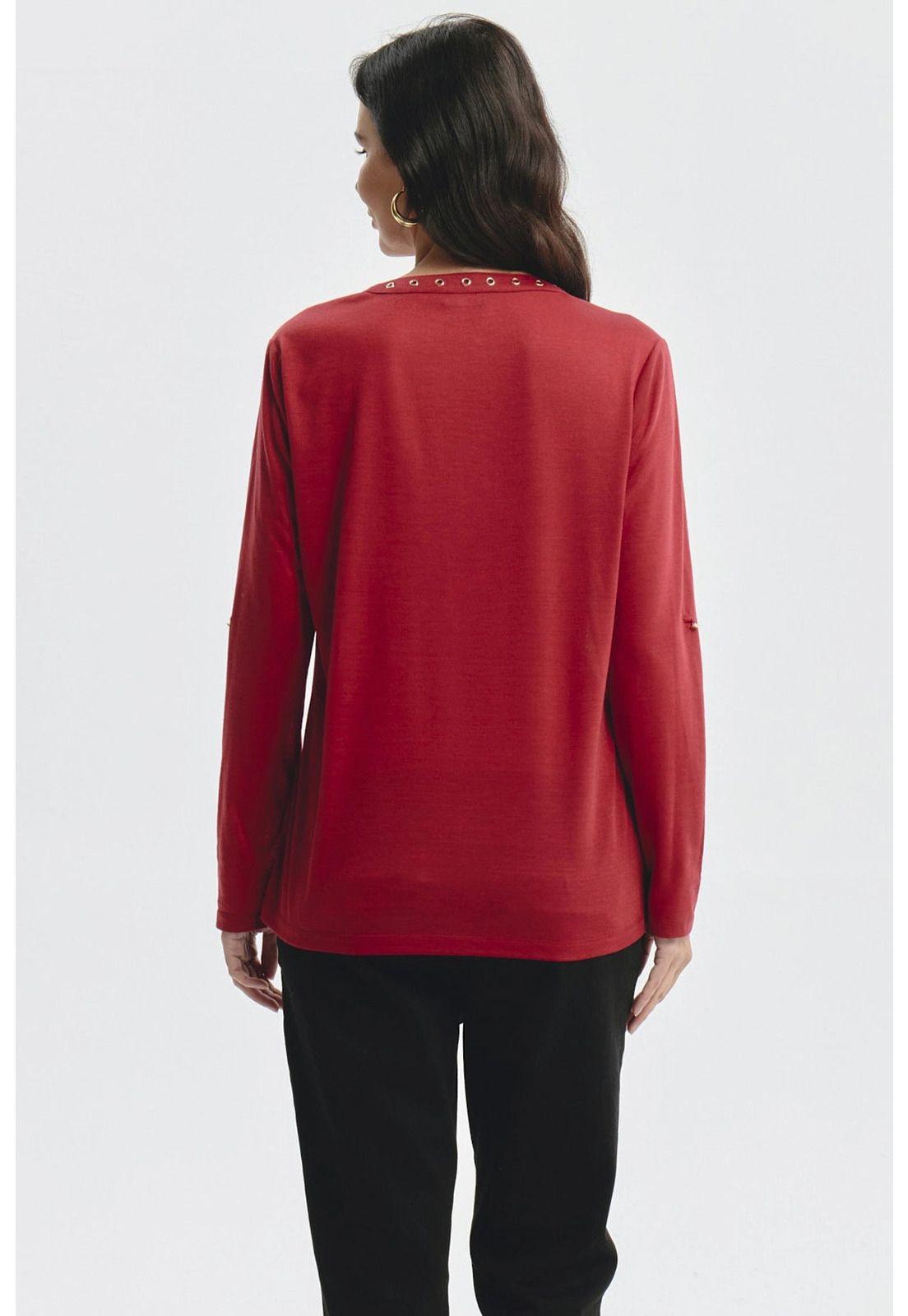 Polera Mujer Cuello Abotonado Rojo - lll-2