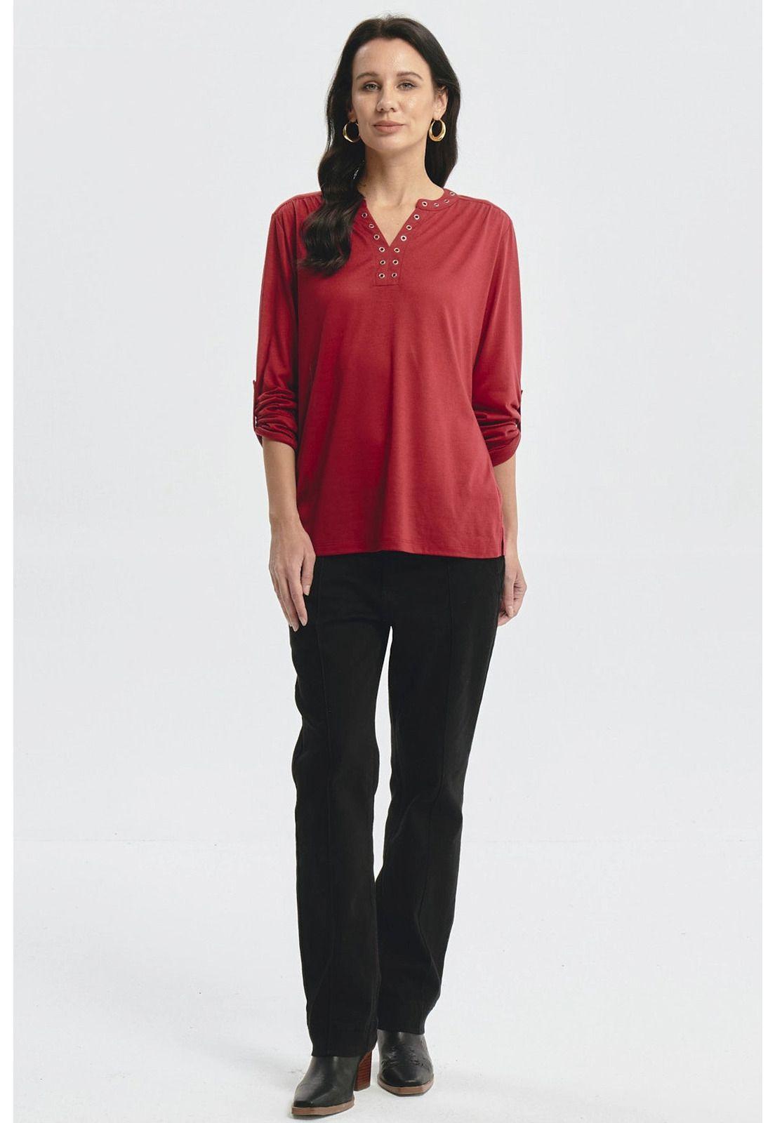 Polera Mujer Cuello Abotonado Rojo - lll-3