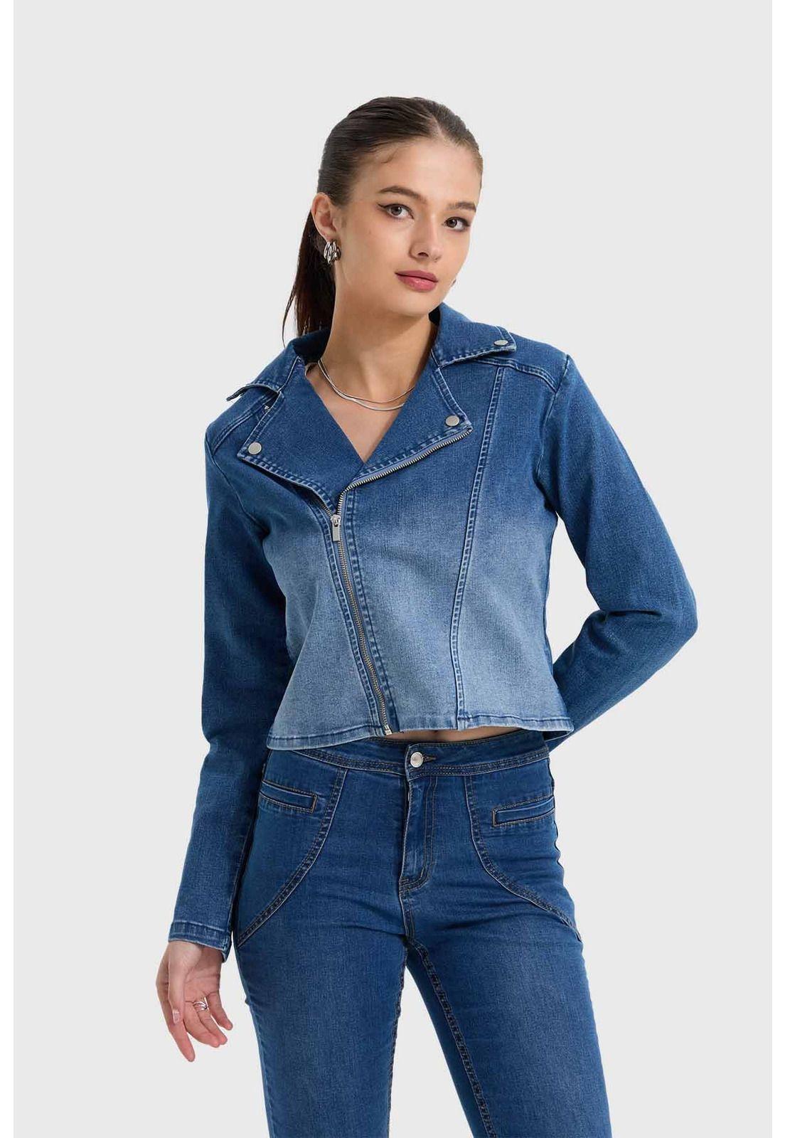 Chaqueta Mujer Biker Azul-0