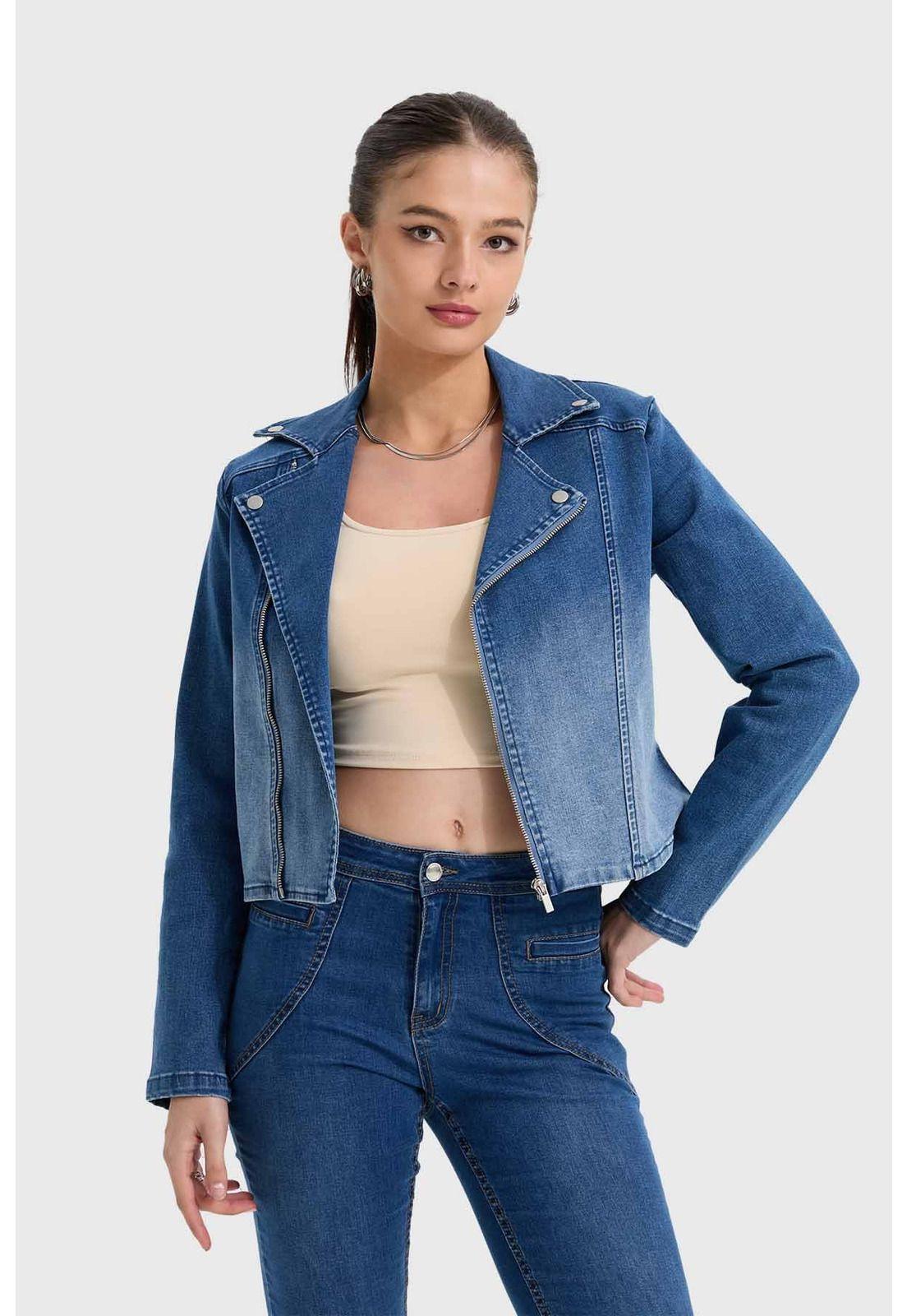 Chaqueta Mujer Biker Azul-1