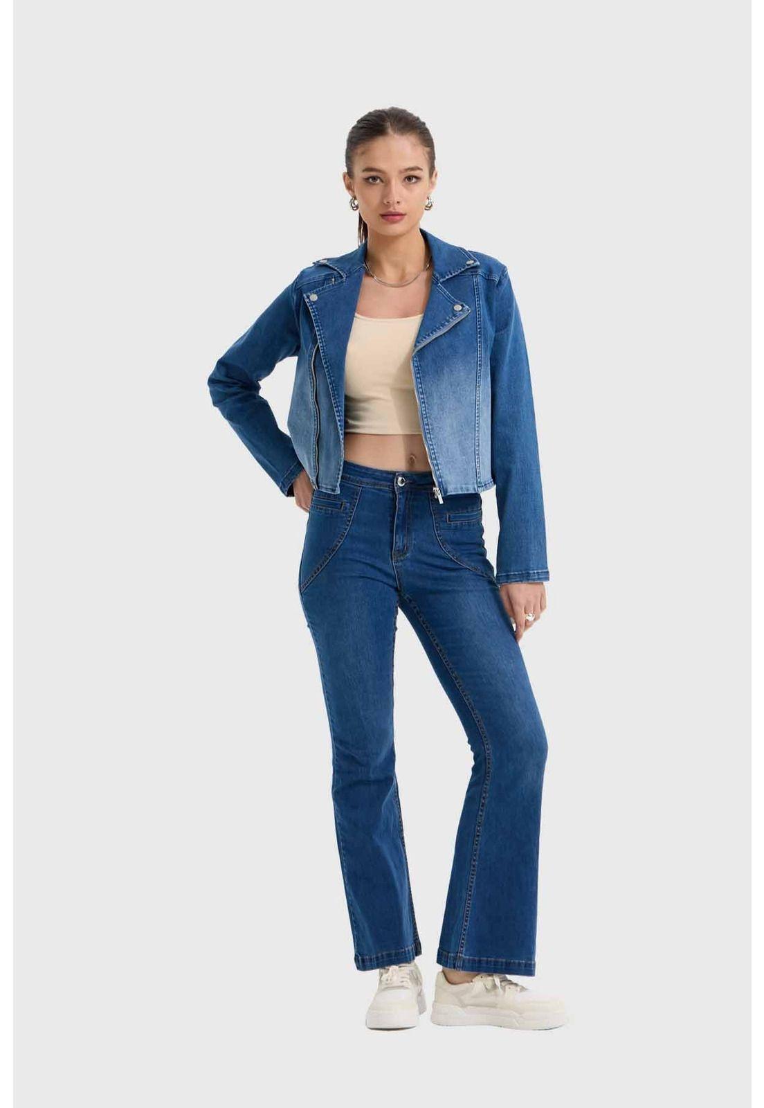Chaqueta Mujer Biker Azul-3