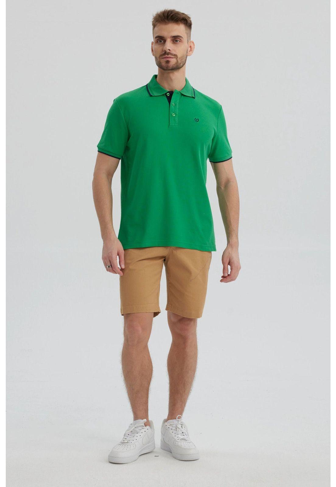 Polera Hombre Piqué Básica Lisa Verde - lll-3