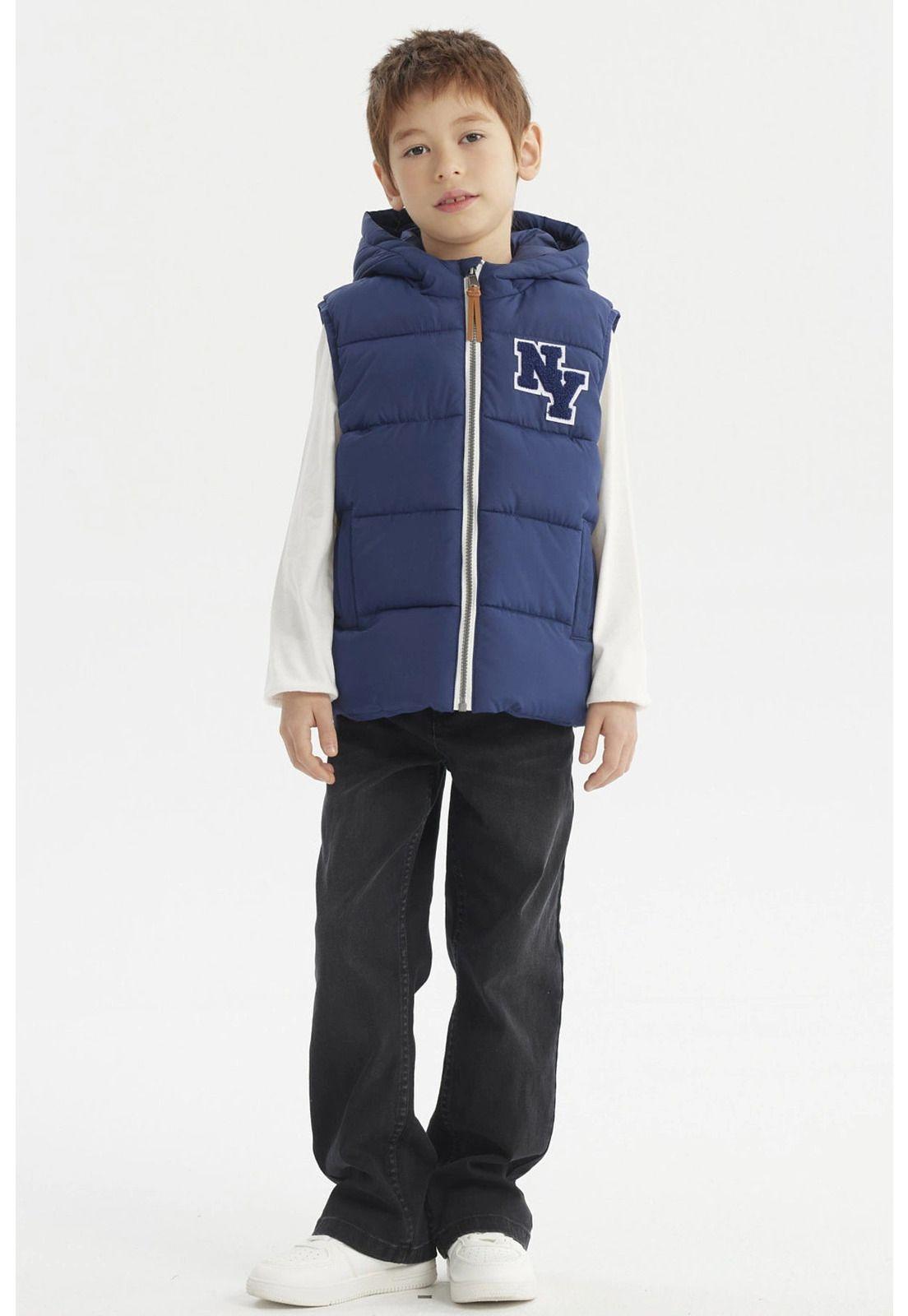 Parka Niño Full Zipper Con Bolsillo Azul Oscuro-3