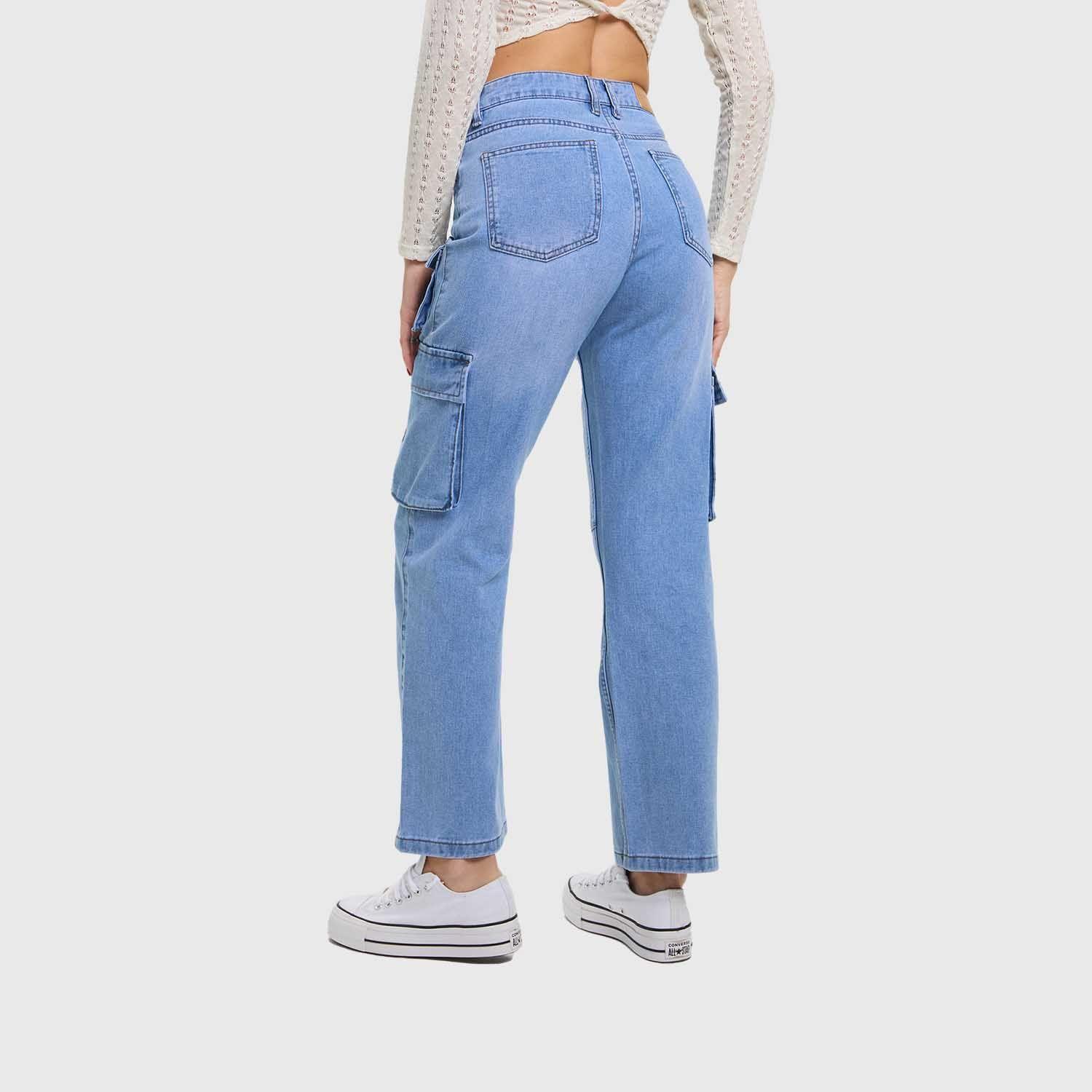 Jeans Mujer Calce Recto Cargo Azul Claro Fashion's Park-2