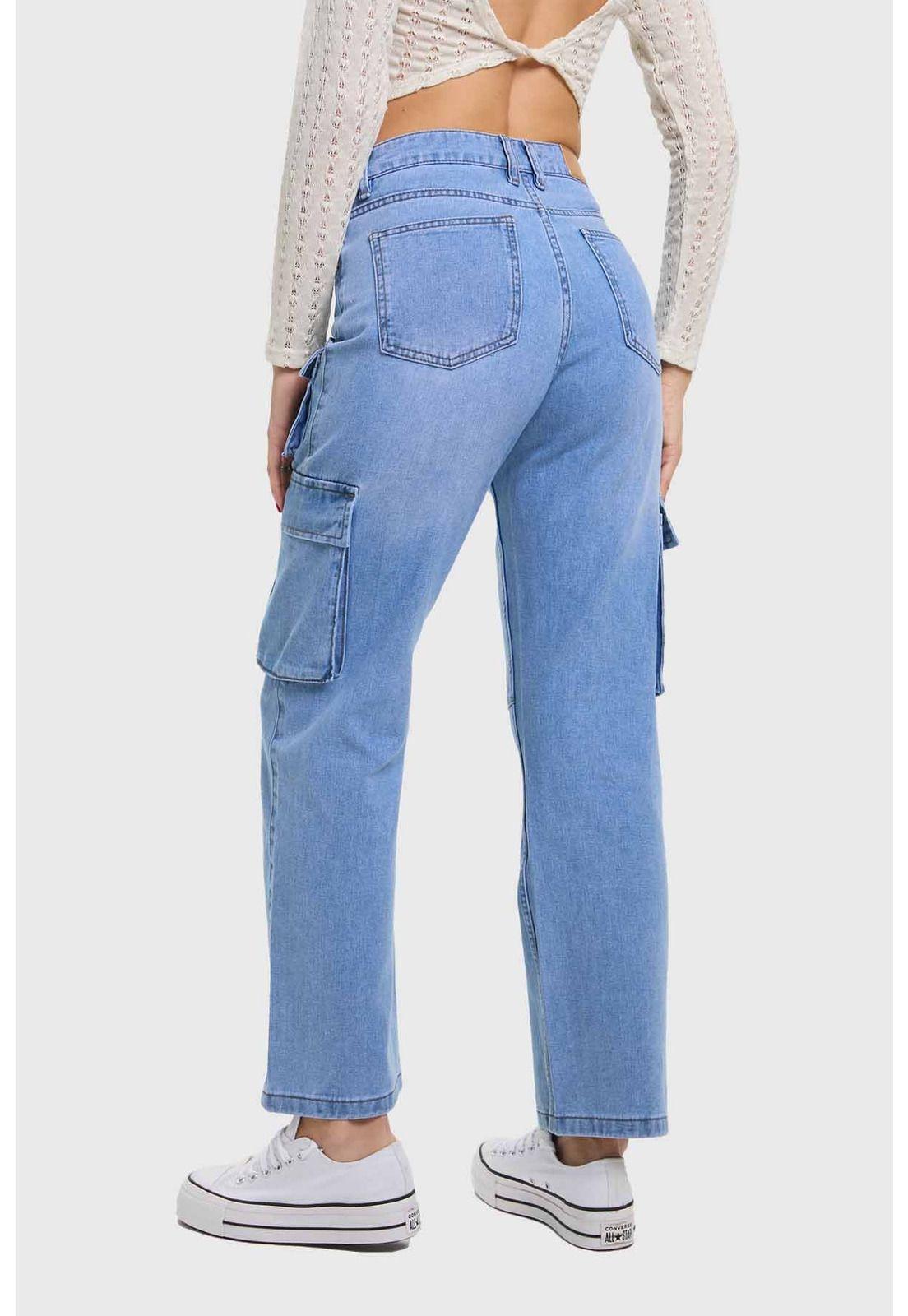 Jeans Mujer Calce Recto Cargo Azul - ll-2