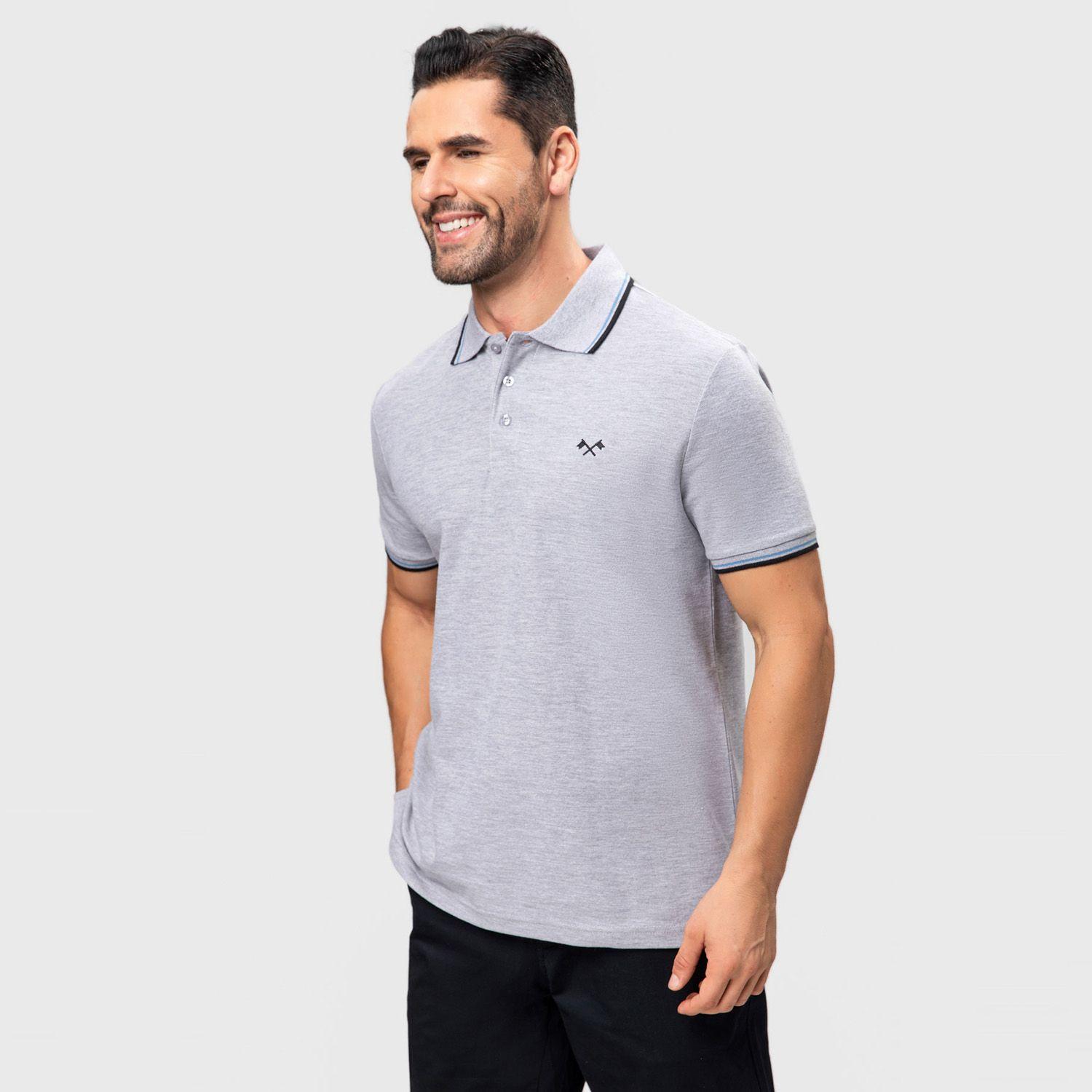 Polera Pique Básica Lisa Gris Melange Hombre Fashion'S Park-1