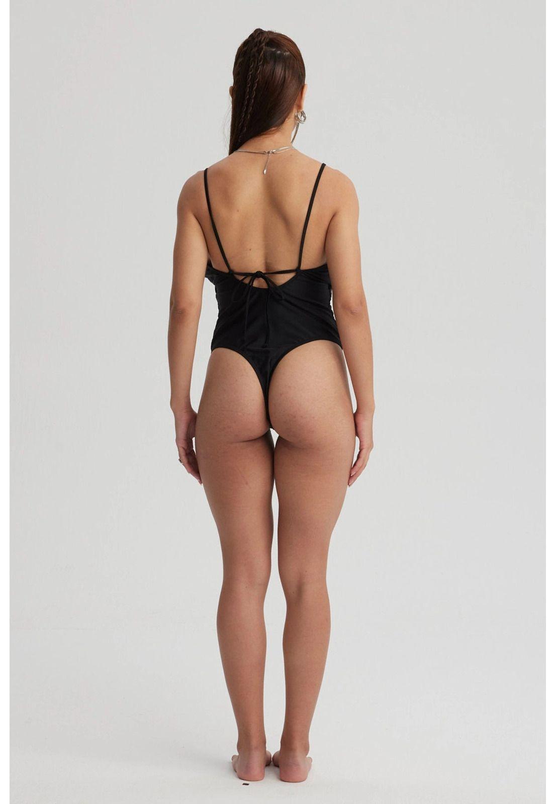 Traje De Baño Mujer Entero Escote Profundo Negro-2