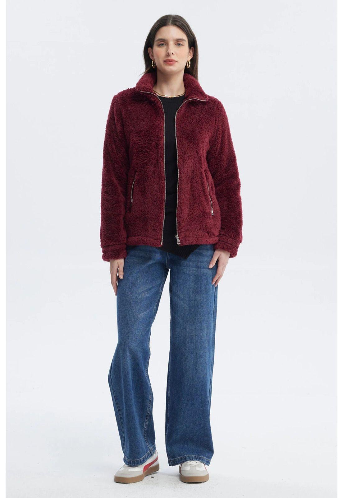 Polar Mujer Básico Peludo Burdeo-3