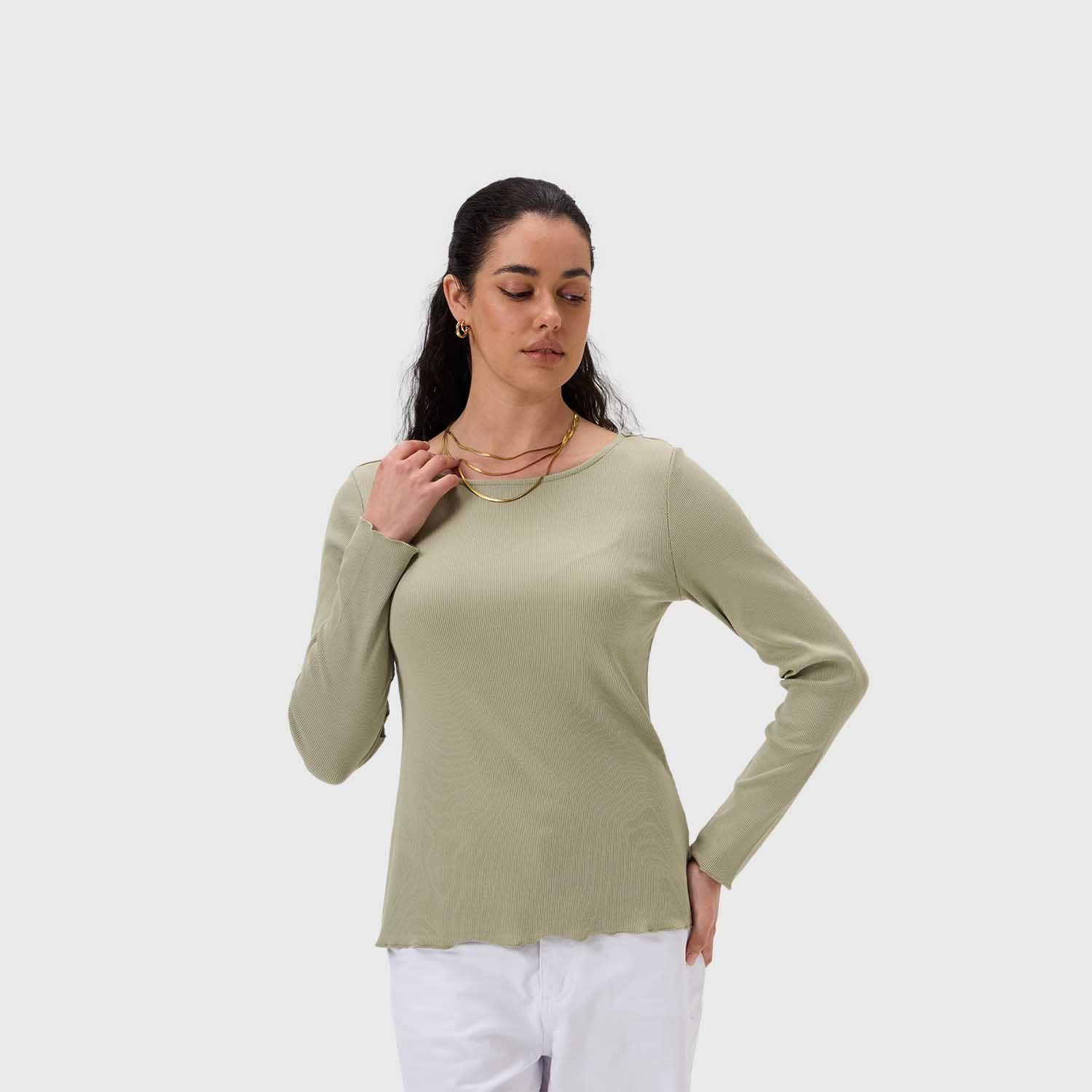 Polera Mujer Rib Lisa Verde Musgo Fashion's Park-1