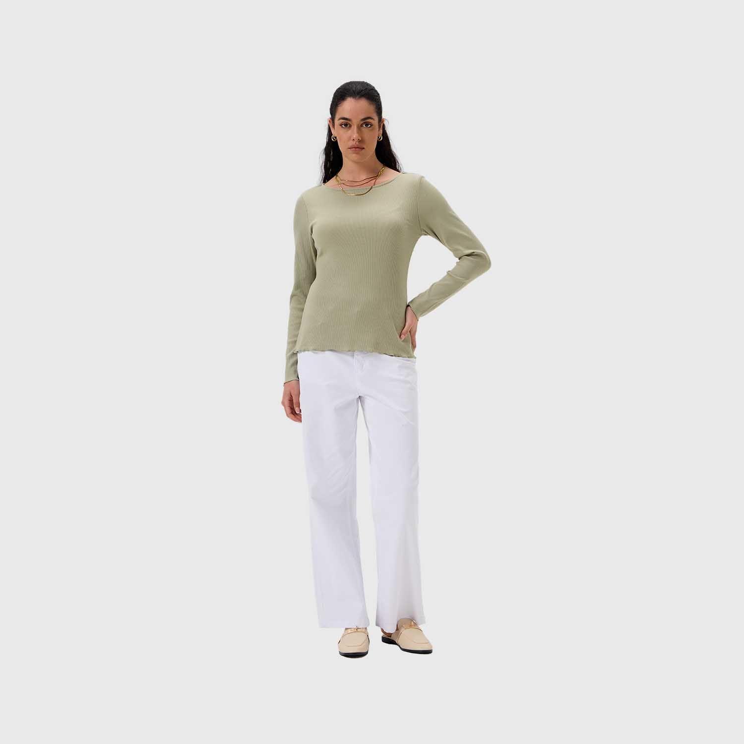 Polera Mujer Rib Lisa Verde Musgo Fashion's Park-3