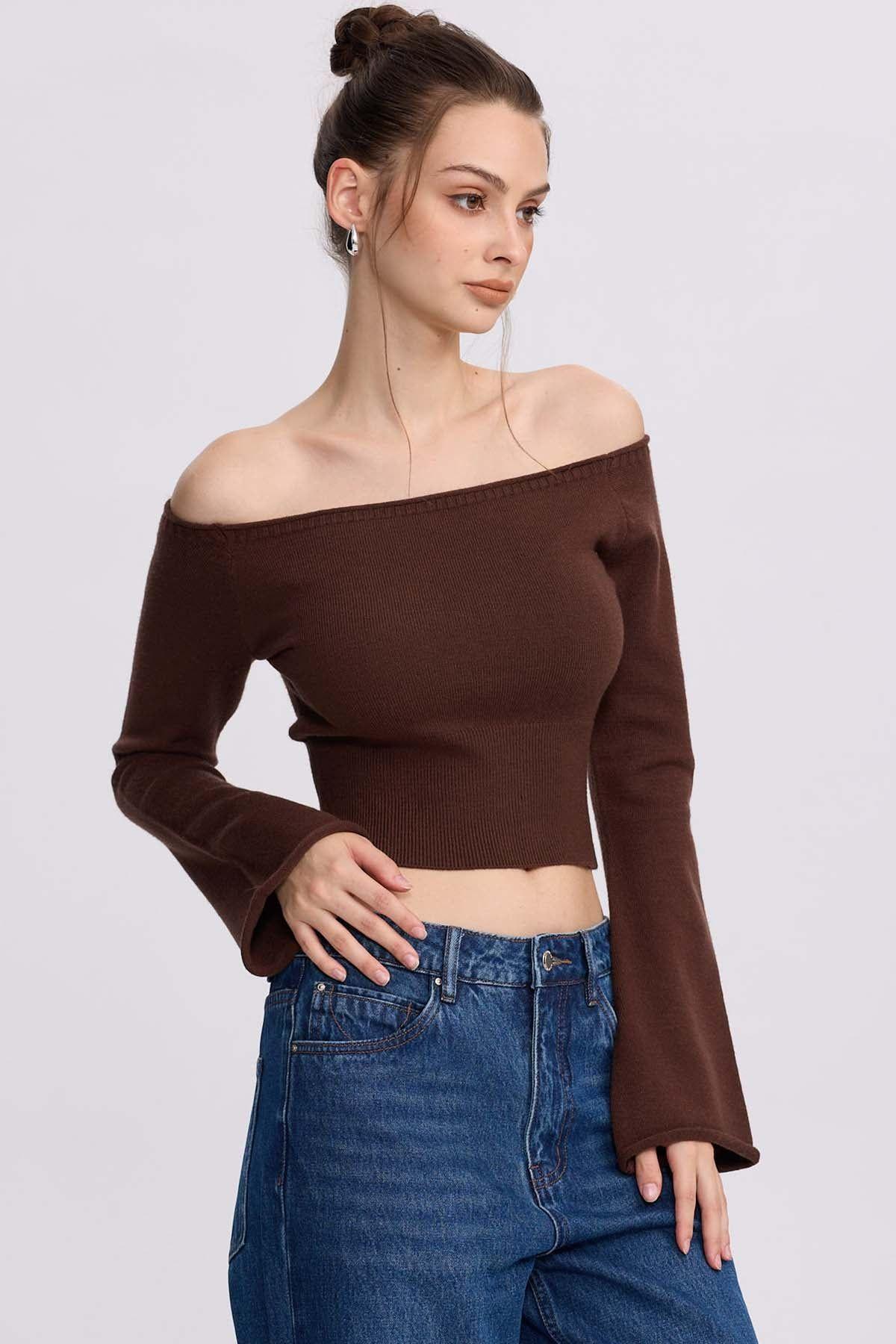 Sweater Mujer Bardot Cafe-0