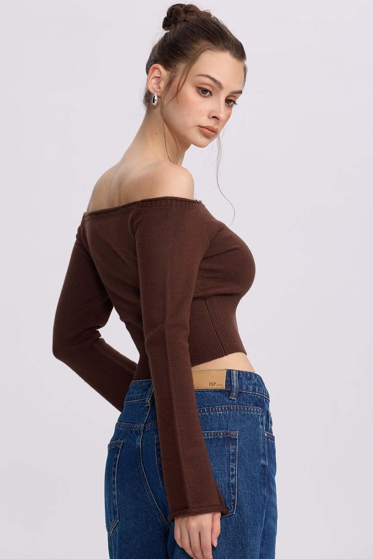 Sweater Mujer Bardot Cafe-2