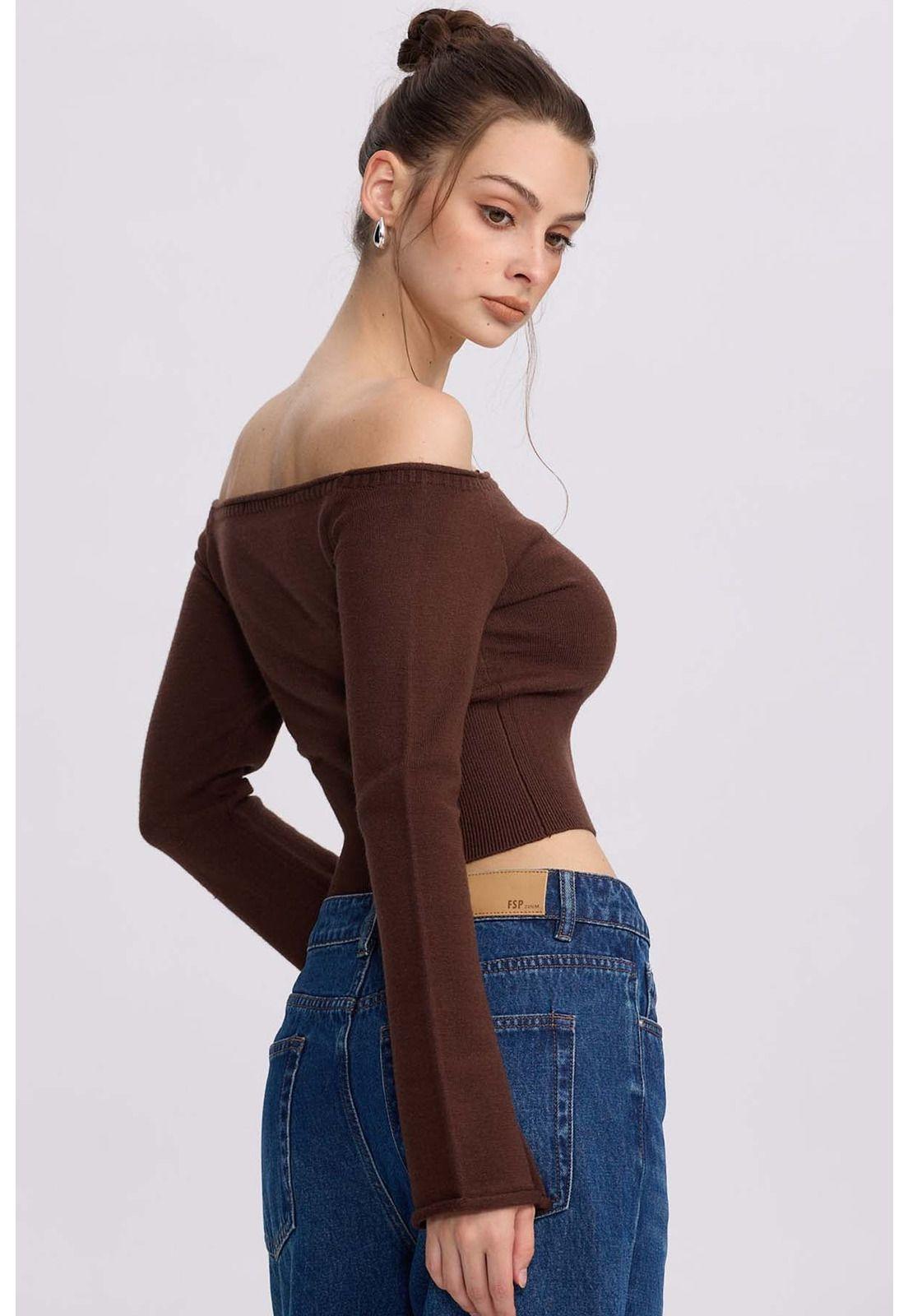 Sweater Mujer Bardot Café-2