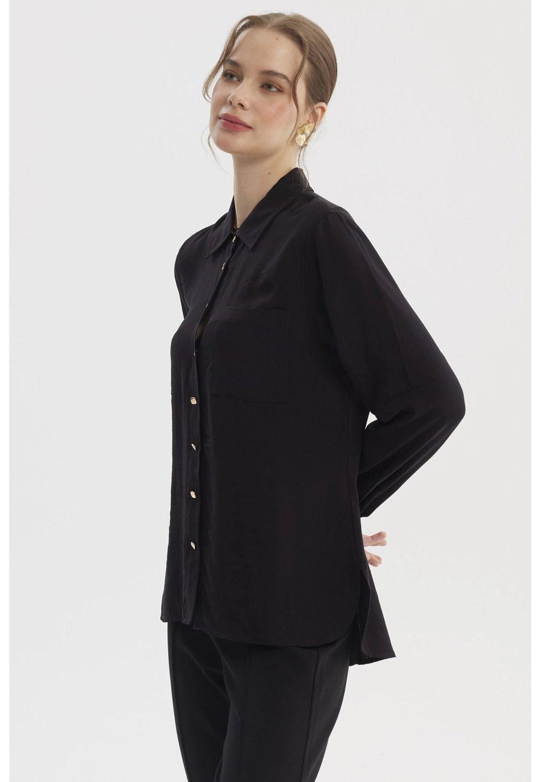 Blusa Mujer Abotonada Lisa Negro-1