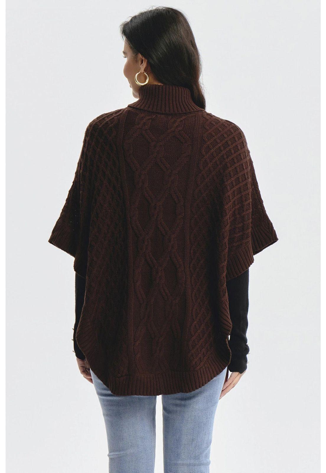 Sweater Mujer Trenzado Café Oscuro-2
