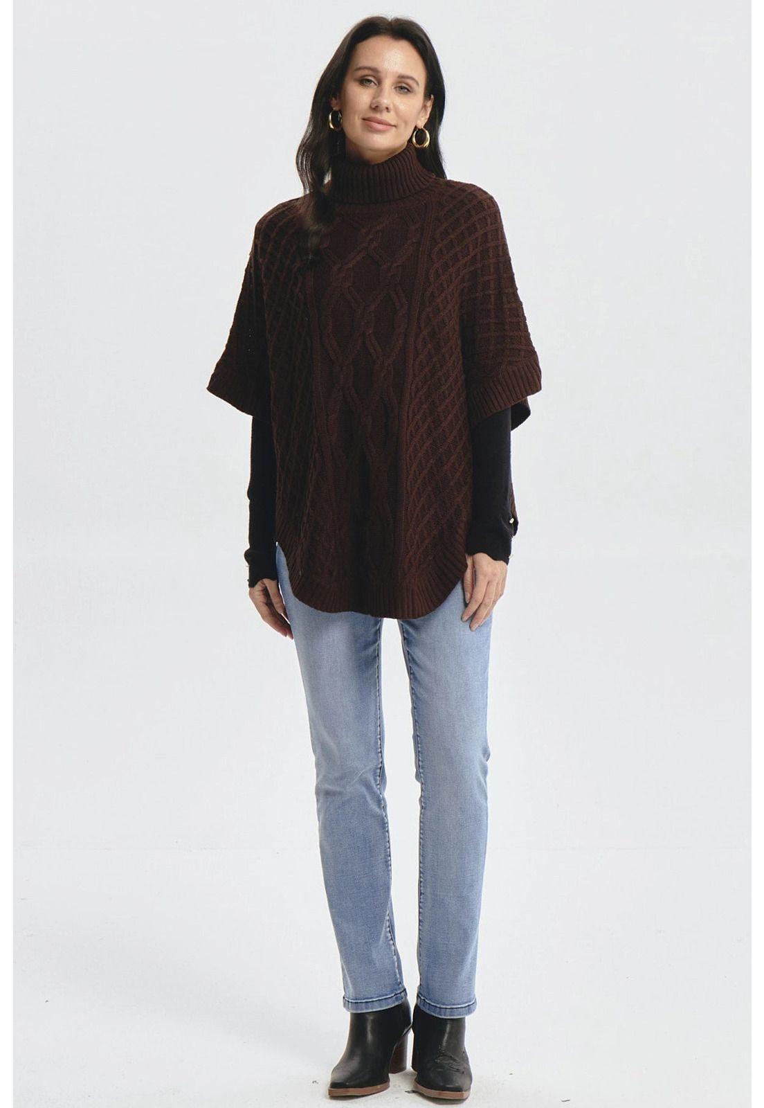 Sweater Mujer Trenzado Café Oscuro-3