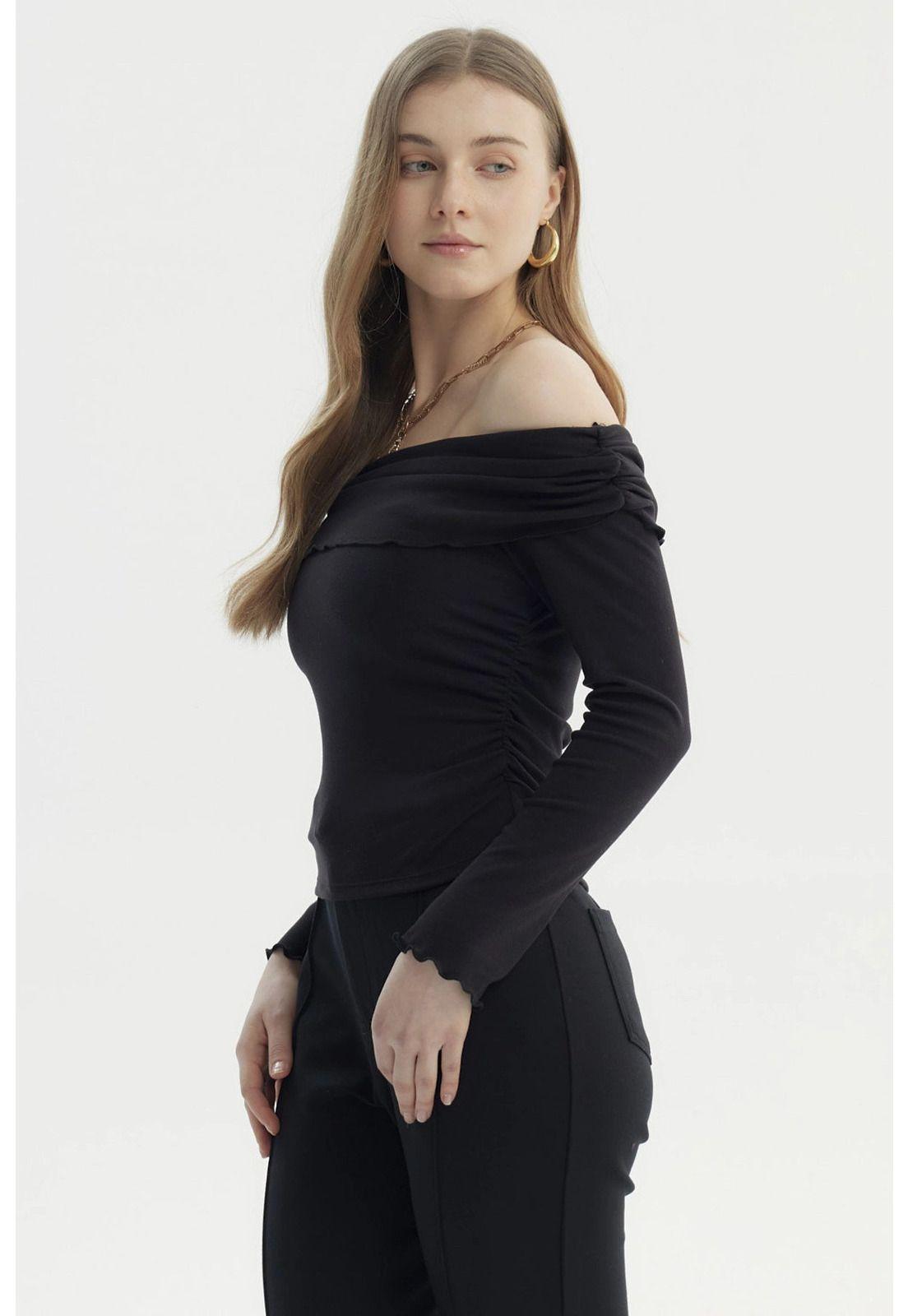 Polera Mujer Asimétrica Hombro Negro - ll-1