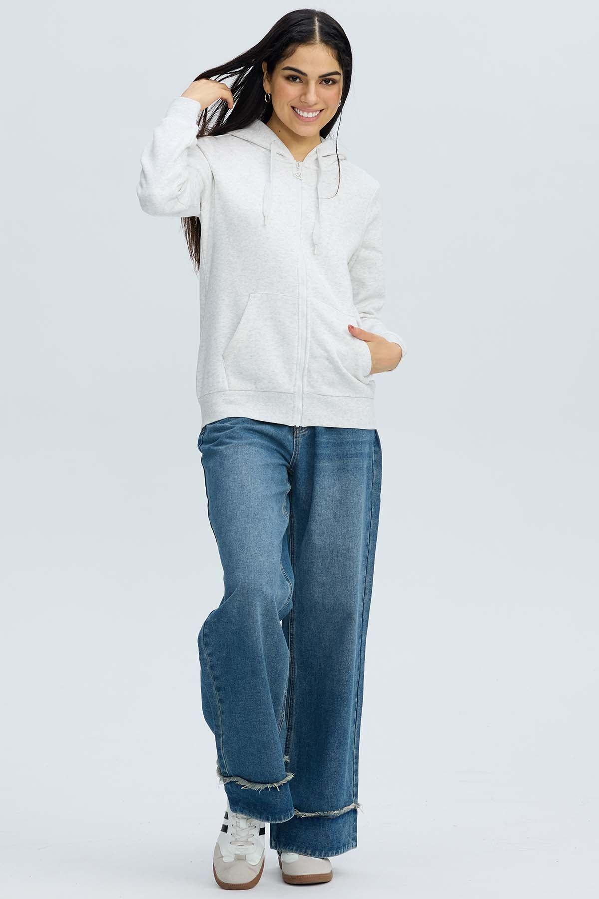 Polerón Mujer Hoodie Gris Melange-3