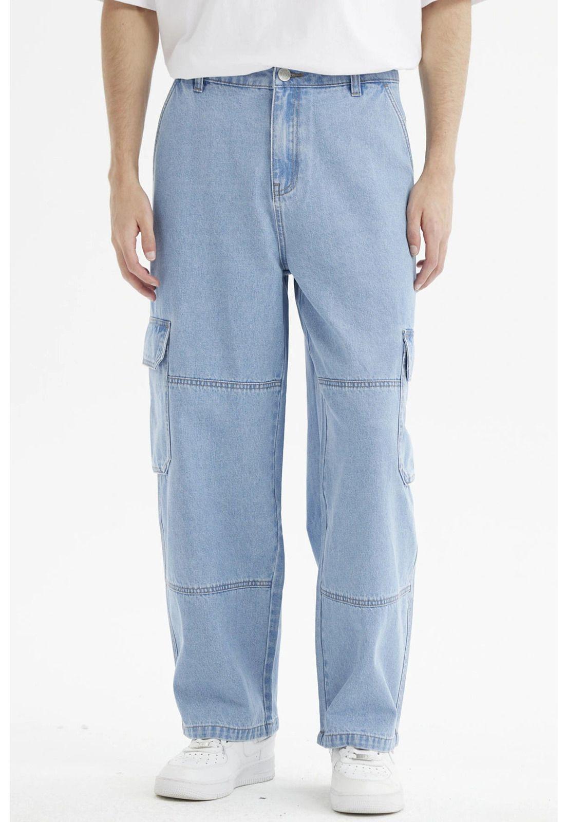 Jeans Hombre Baggy Cargo Azul Claro-0