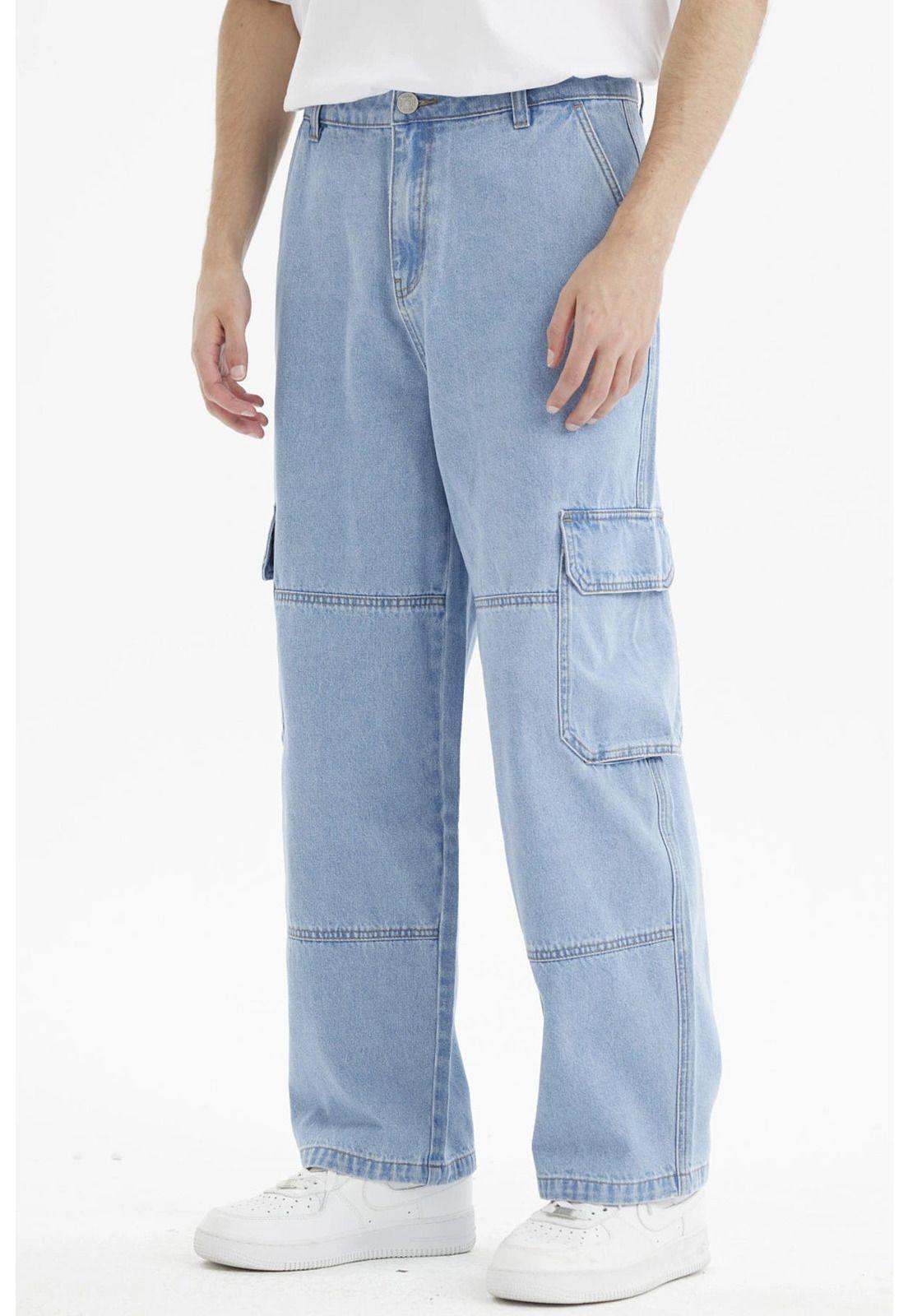 Jeans Hombre Baggy Cargo Azul Claro-1