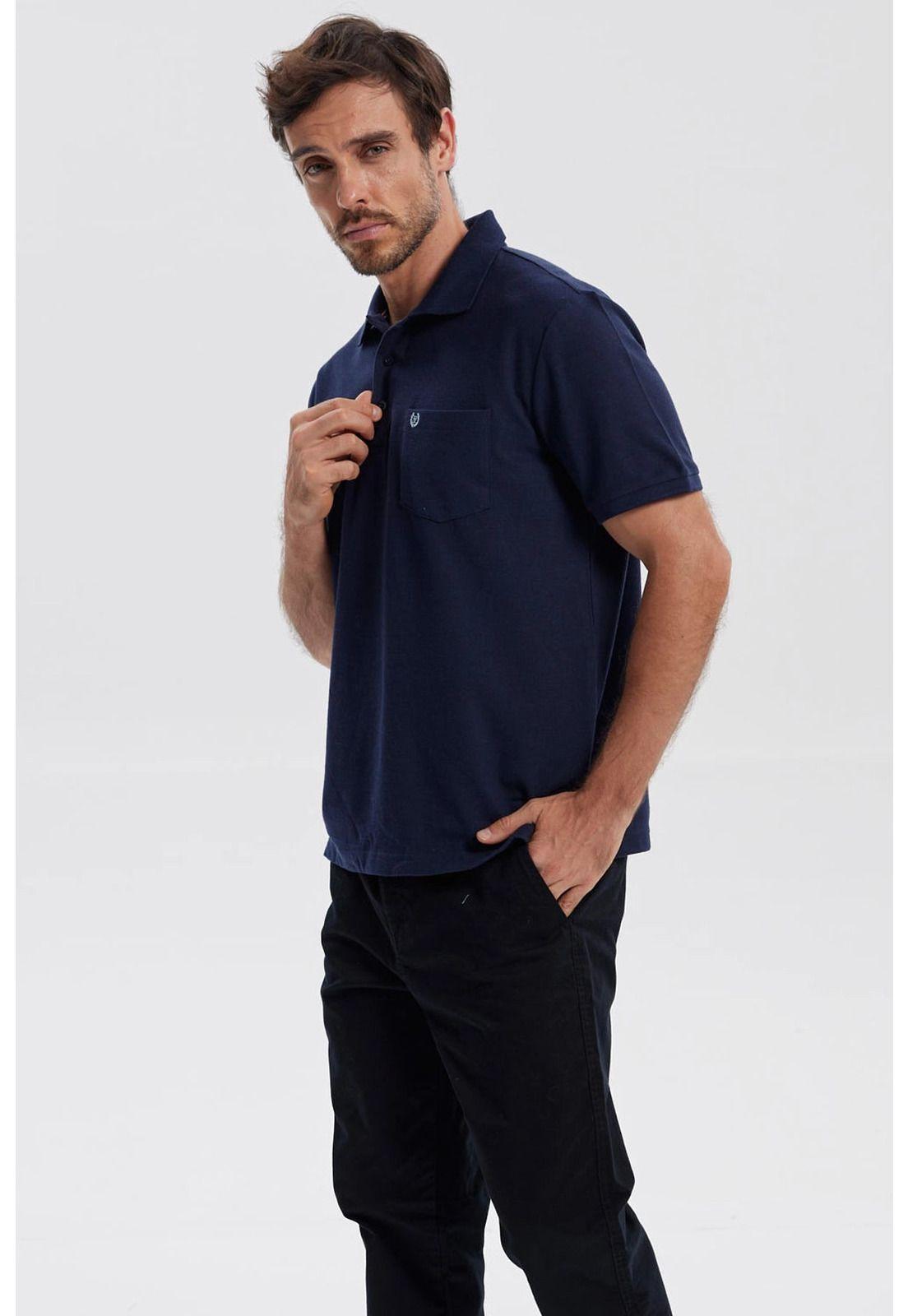 Polera Hombre Piqué Básica Lisa Azul Marino - V-1