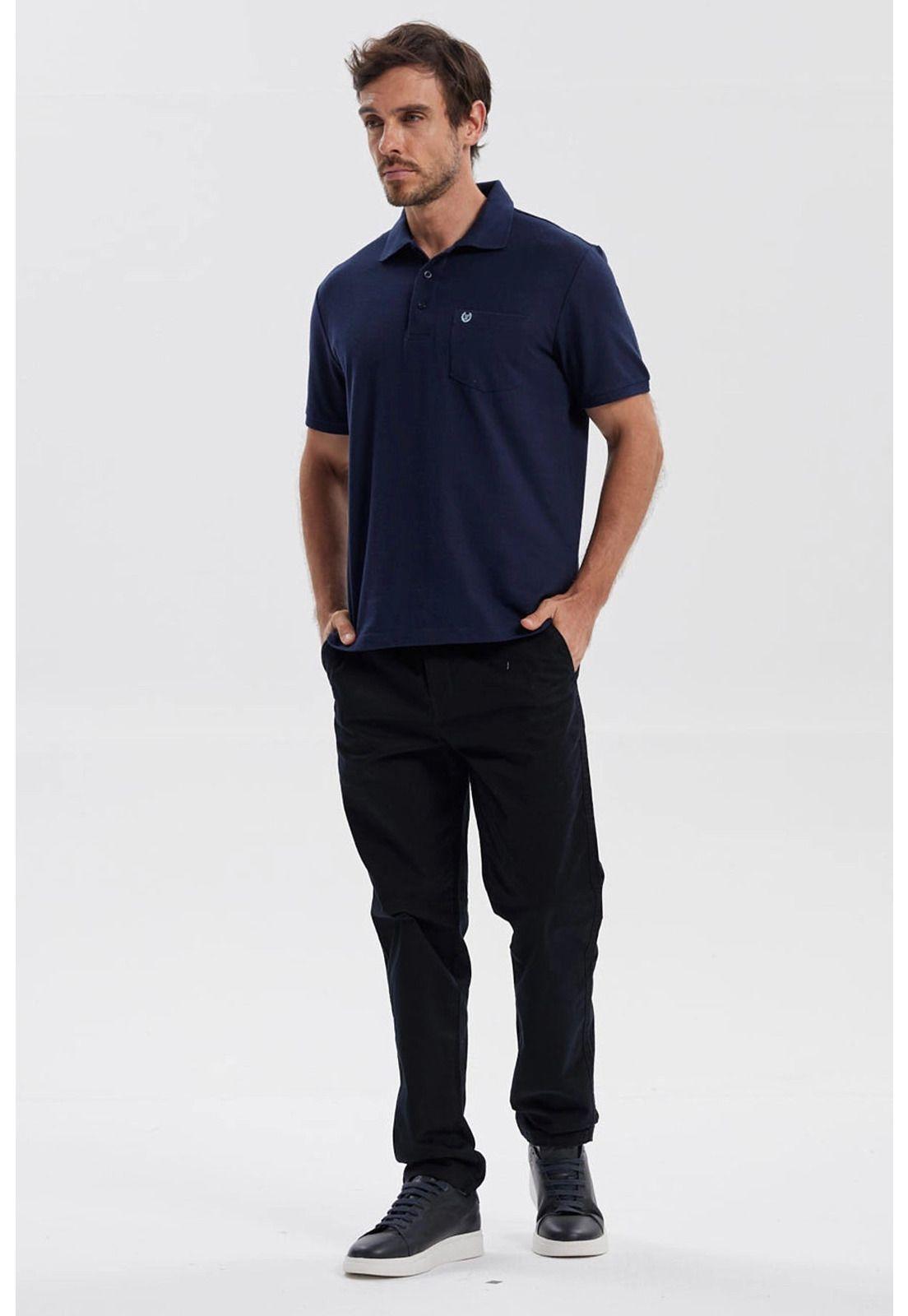 Polera Hombre Piqué Básica Lisa Azul Marino - V-3