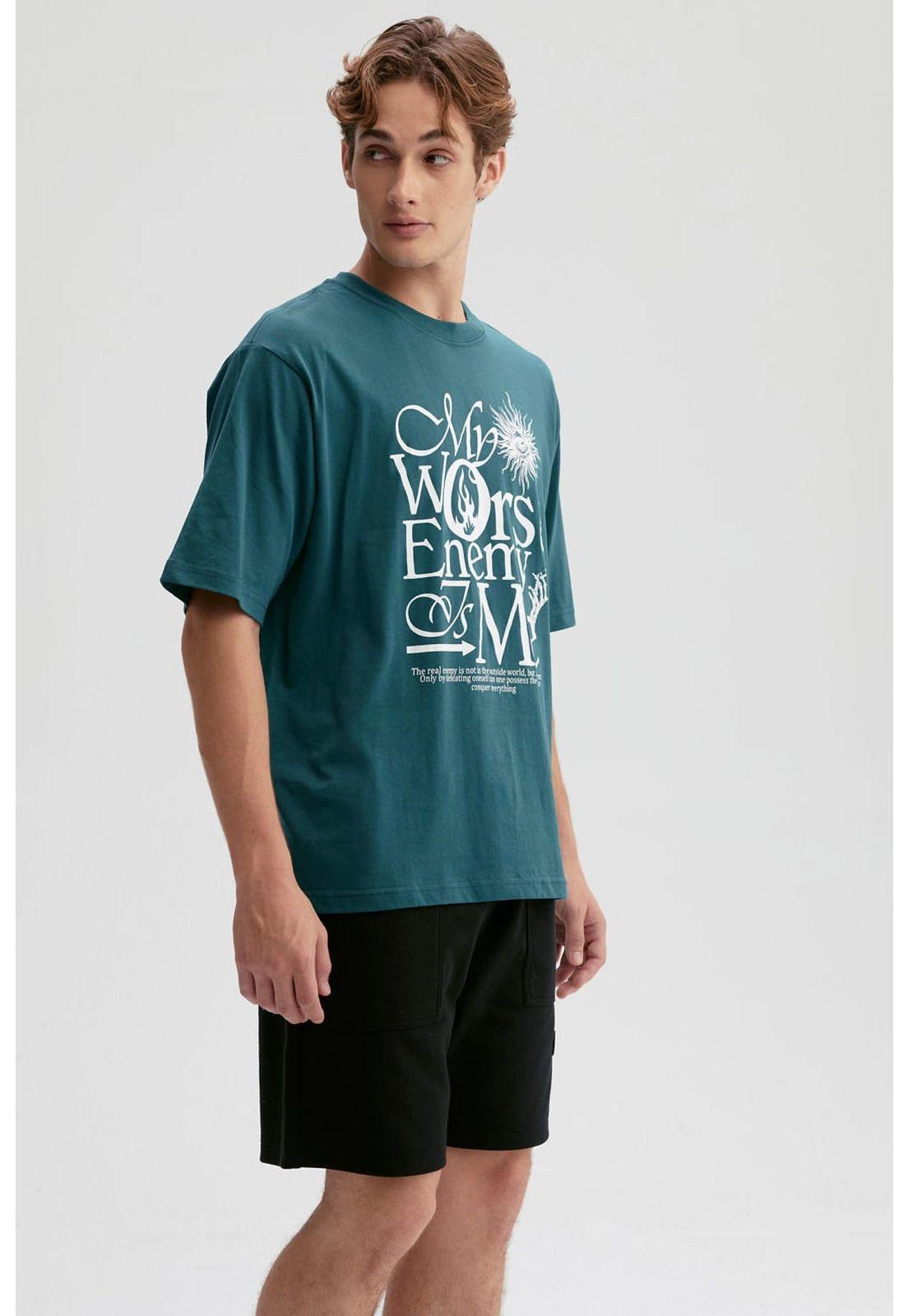 Polera Hombre Print Central Verde Oscuro-1