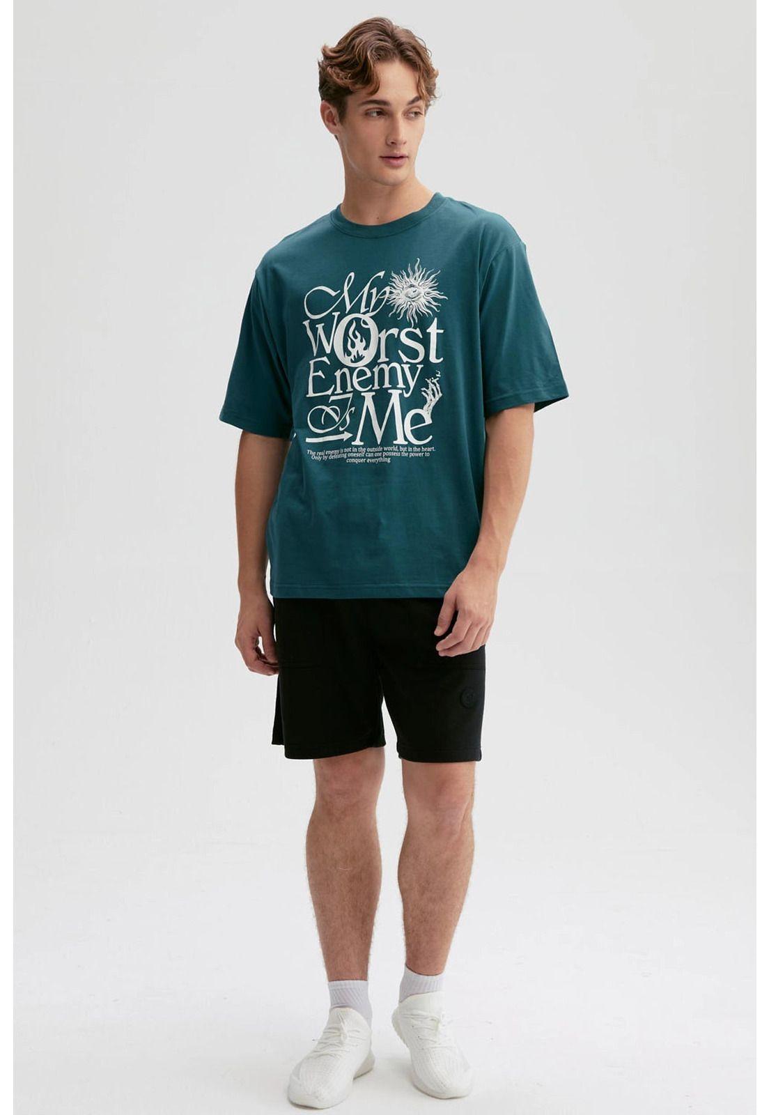 Polera Hombre Print Central Verde Oscuro-3