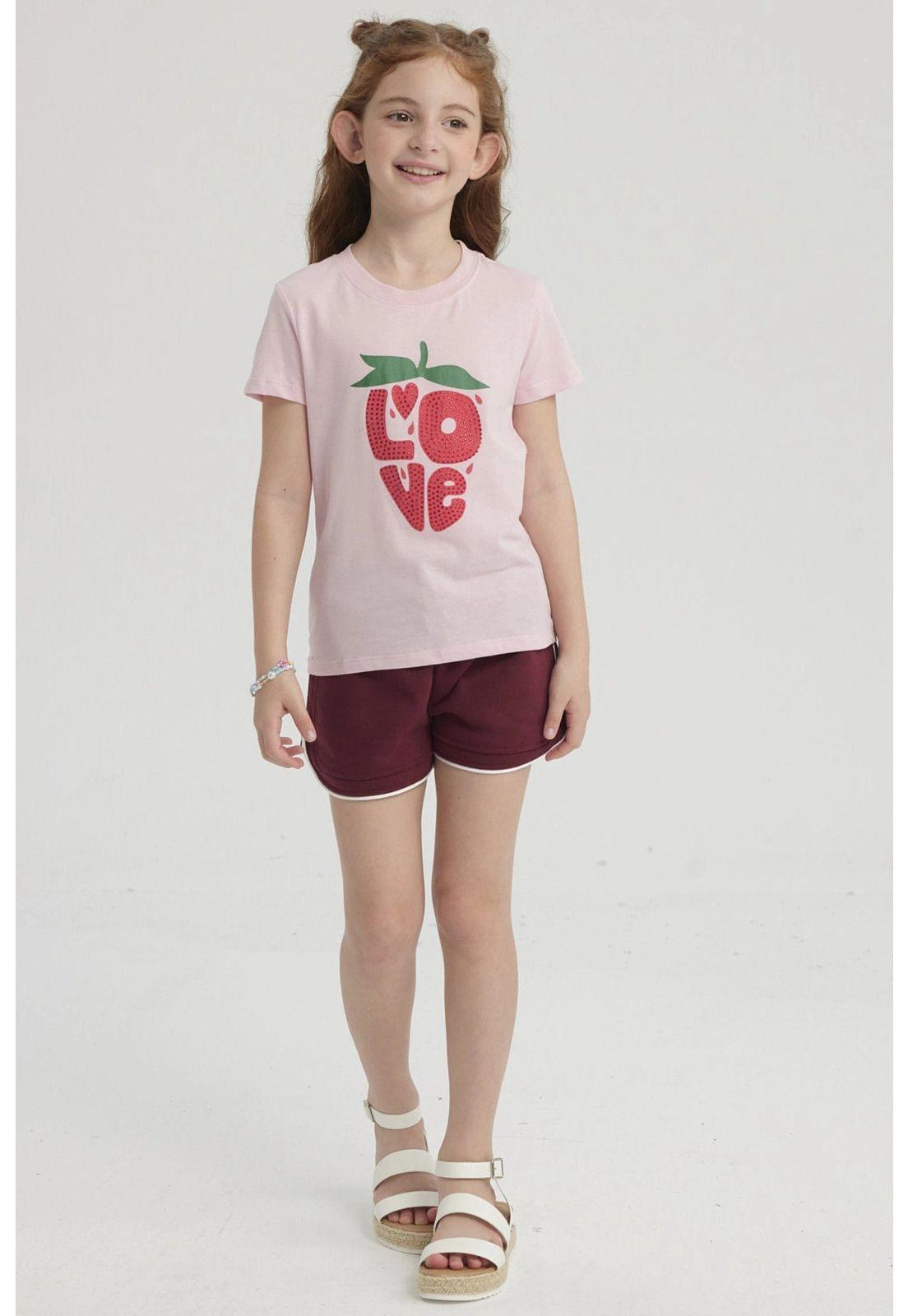 Polera Niña Básica Estampada Rosado Claro-1