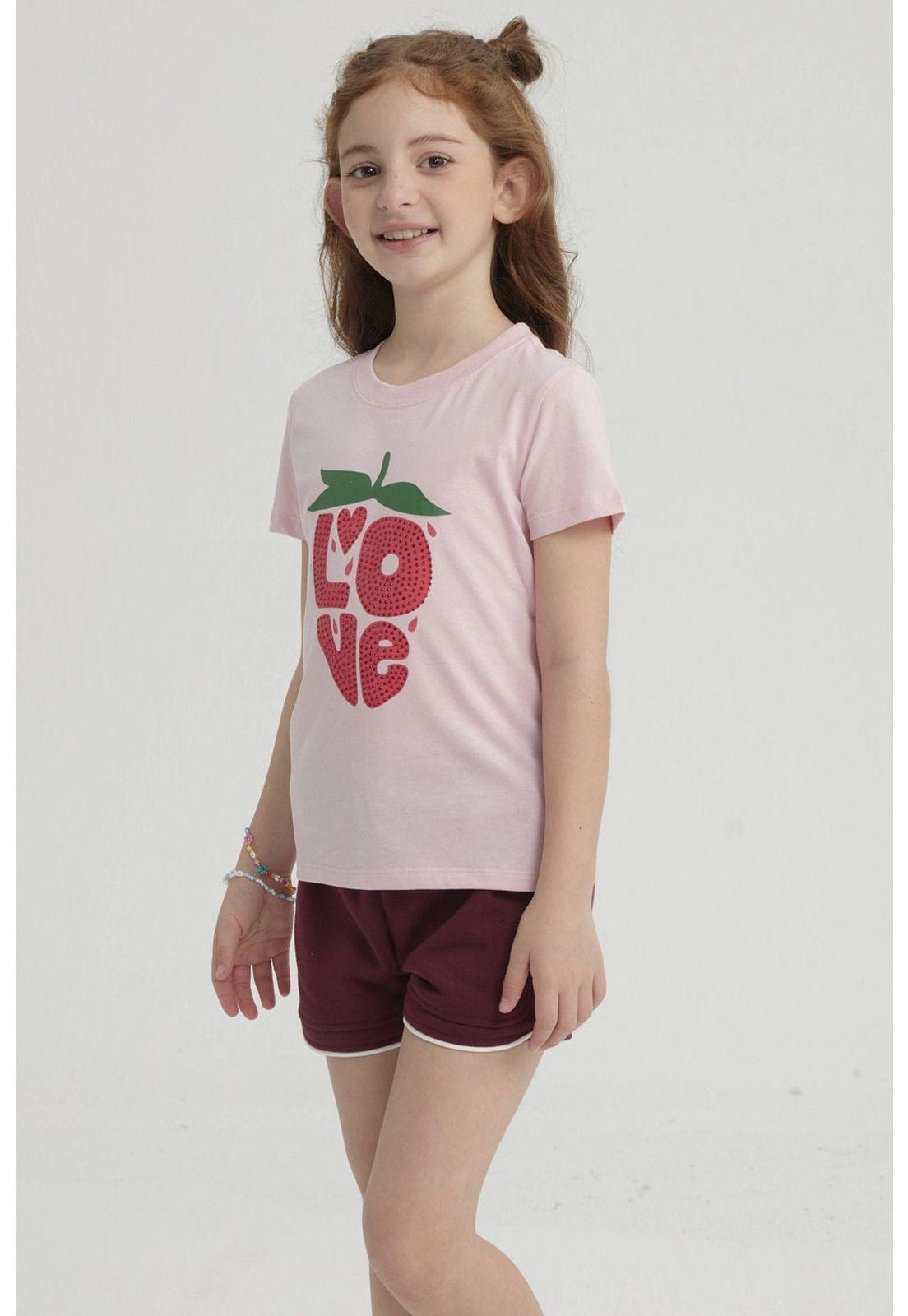 Polera Niña Básica Estampada Rosado Claro-3