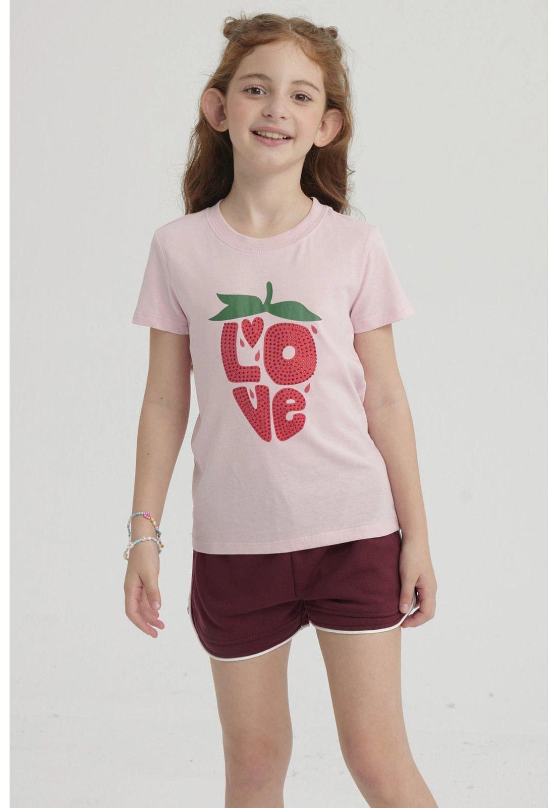 Polera Niña Básica Estampada Rosado Claro-4