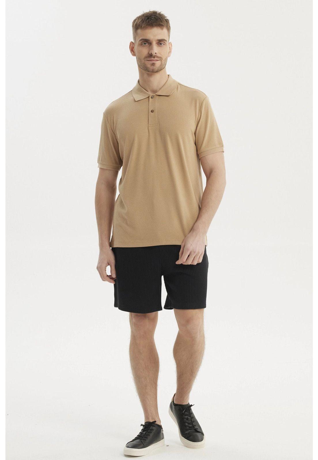 Polera Hombre Cuello Camisero Beige-3