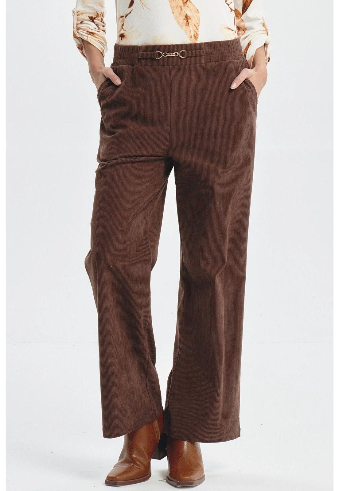 Pantalón Mujer Calce Recto Detalle Pretina Café-0