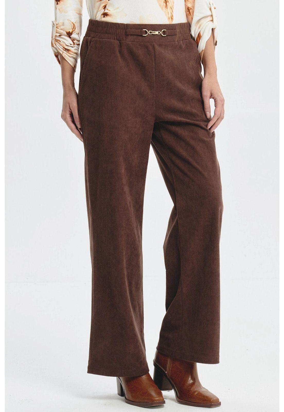 Pantalón Mujer Calce Recto Detalle Pretina Café-1