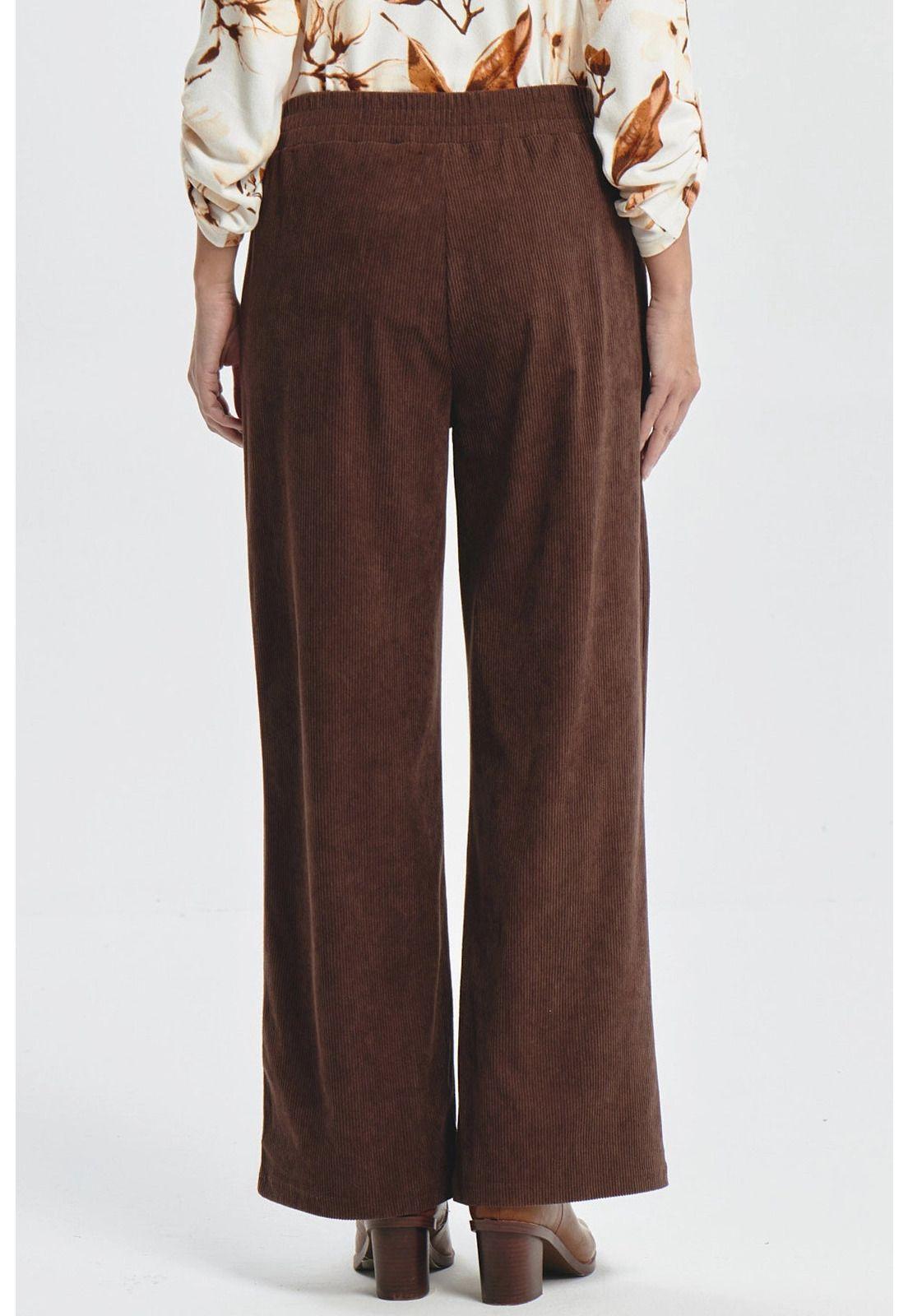 Pantalón Mujer Calce Recto Detalle Pretina Café-2