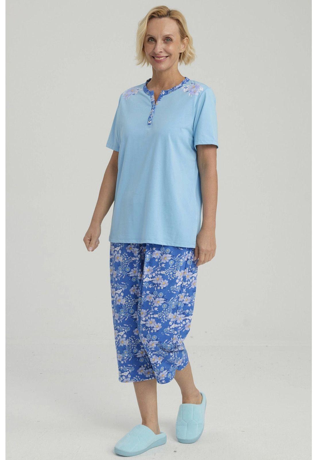 Pijama Mujer Full Print Celeste-3