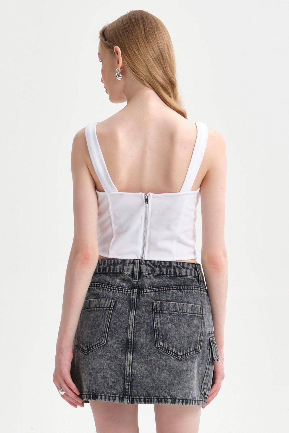 Polera Mujer Corset Escote Blanco-2