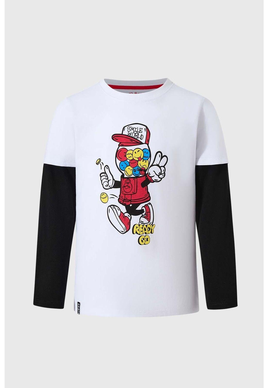 Polera Niño Doble Manga Básica Blanco - ll-0