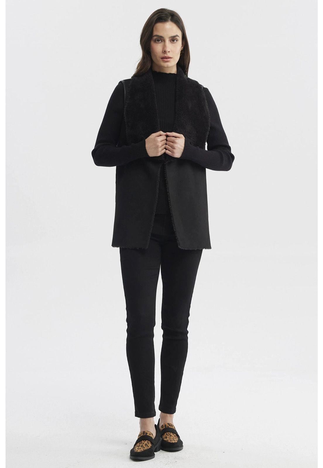 Polar Mujer Corto Antelina Solapa Ancha Negro-3