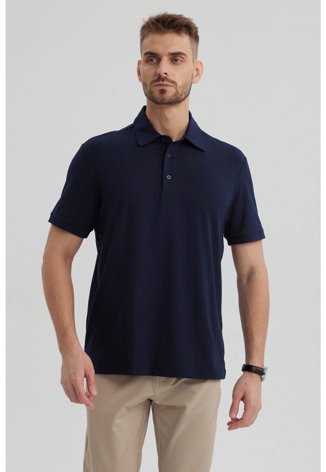 Polera Hombre Slim Cuello Camisero Azul Marino-0