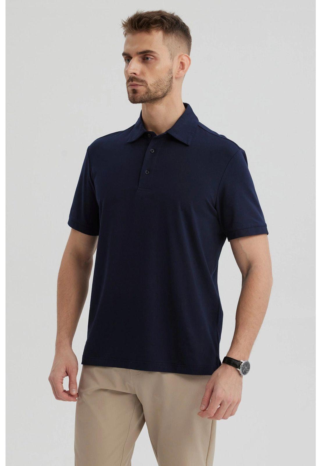 Polera Hombre Slim Cuello Camisero Azul Marino-1