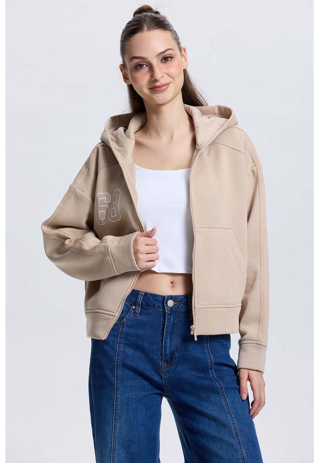 Polerón Mujer Full Zipper Beige-0