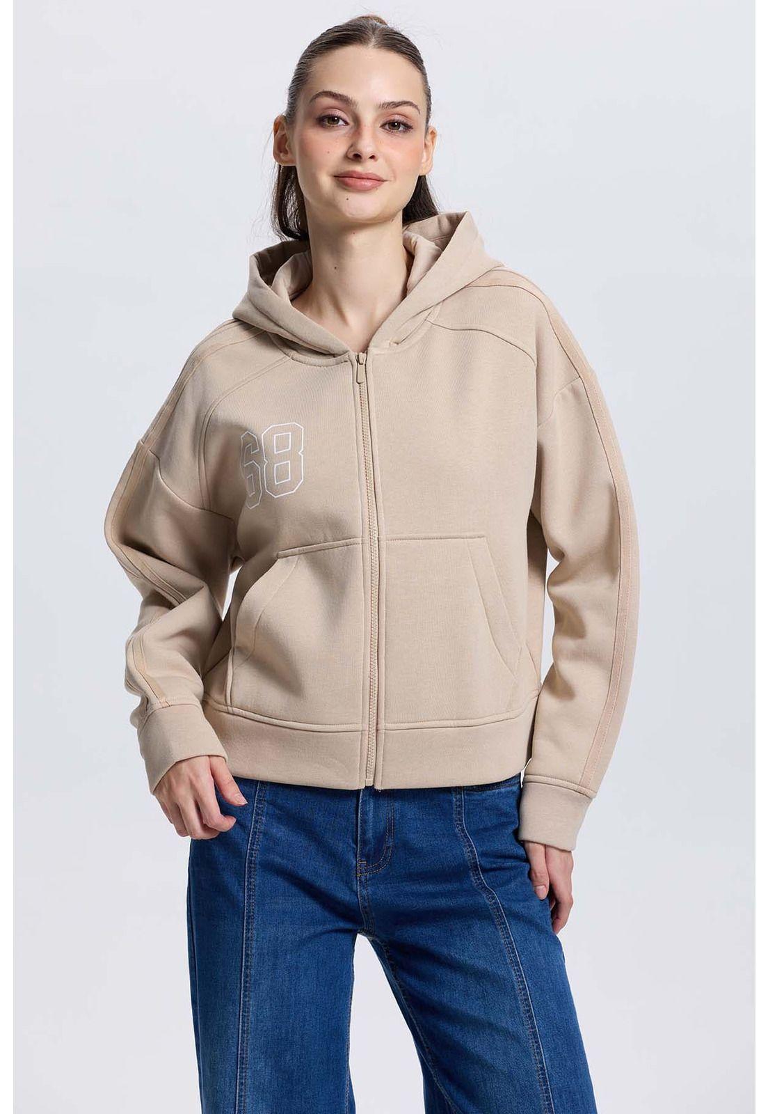 Polerón Mujer Full Zipper Beige-1