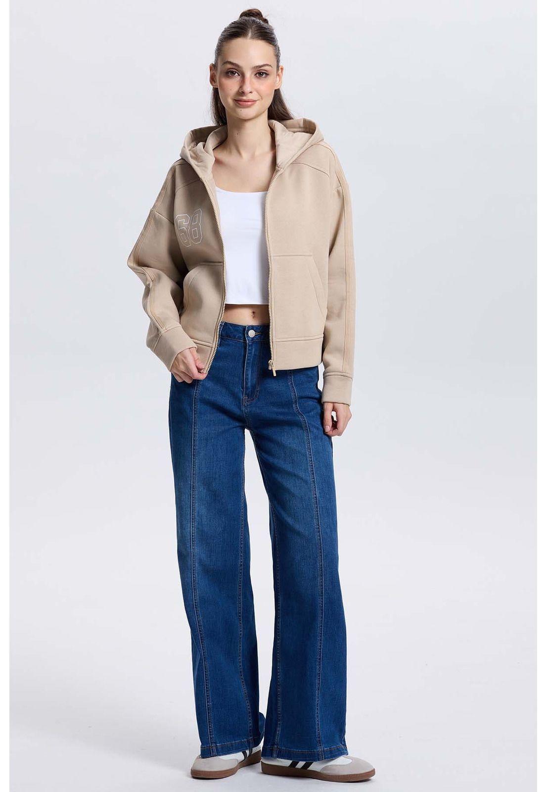 Polerón Mujer Full Zipper Beige-3