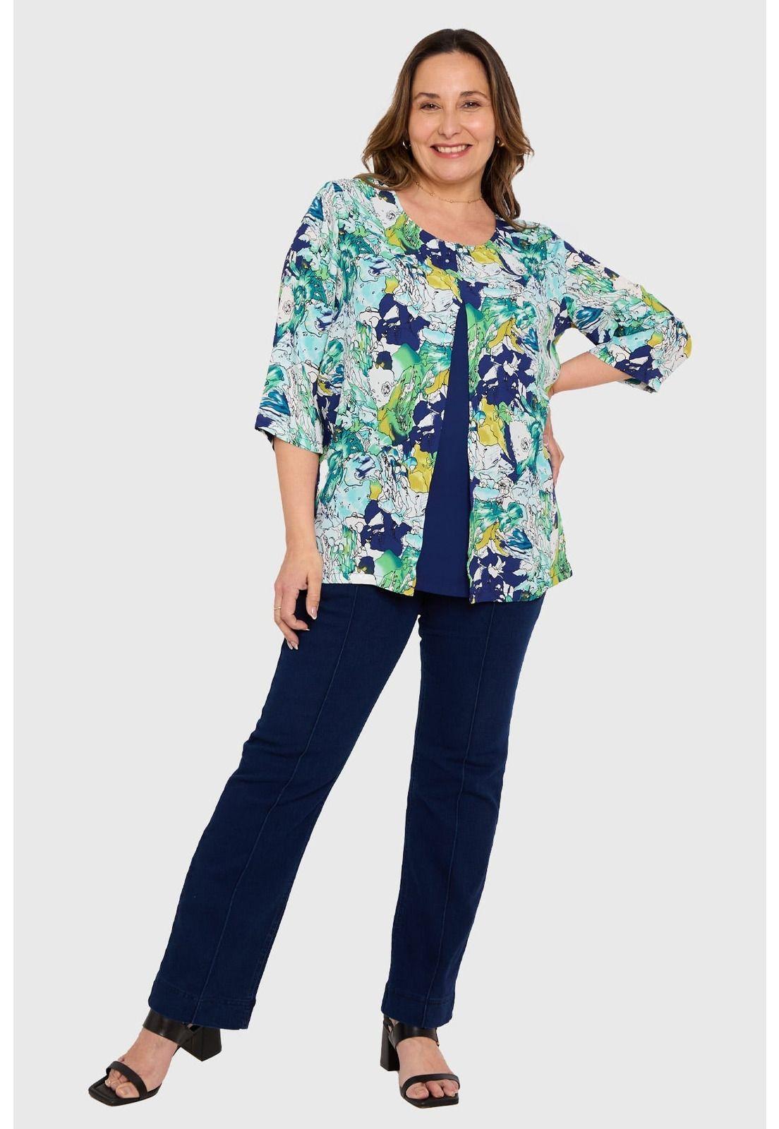 Blusa Mujer Crep Abertura Azul-3