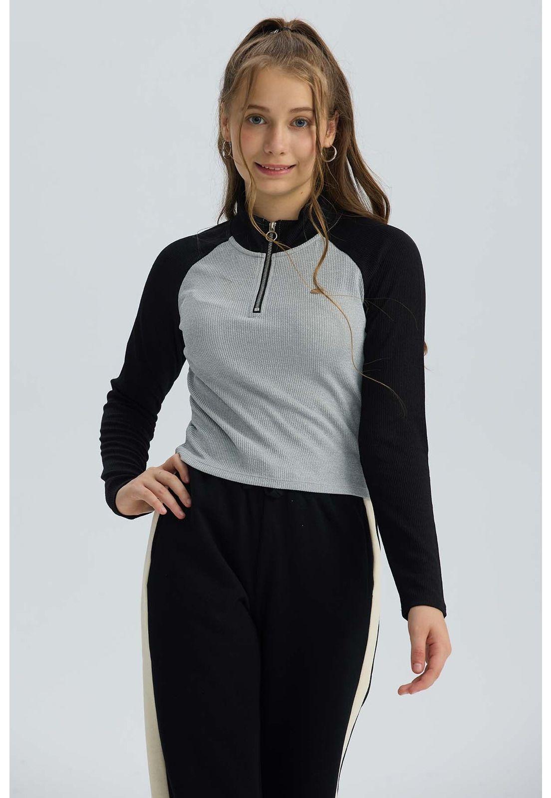 Polera Niña Medio Cierre Negro-0