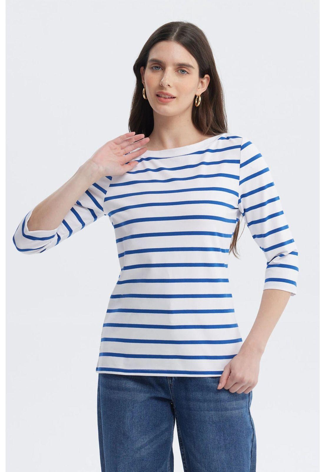 Polera Mujer Print Rayas Azul-0