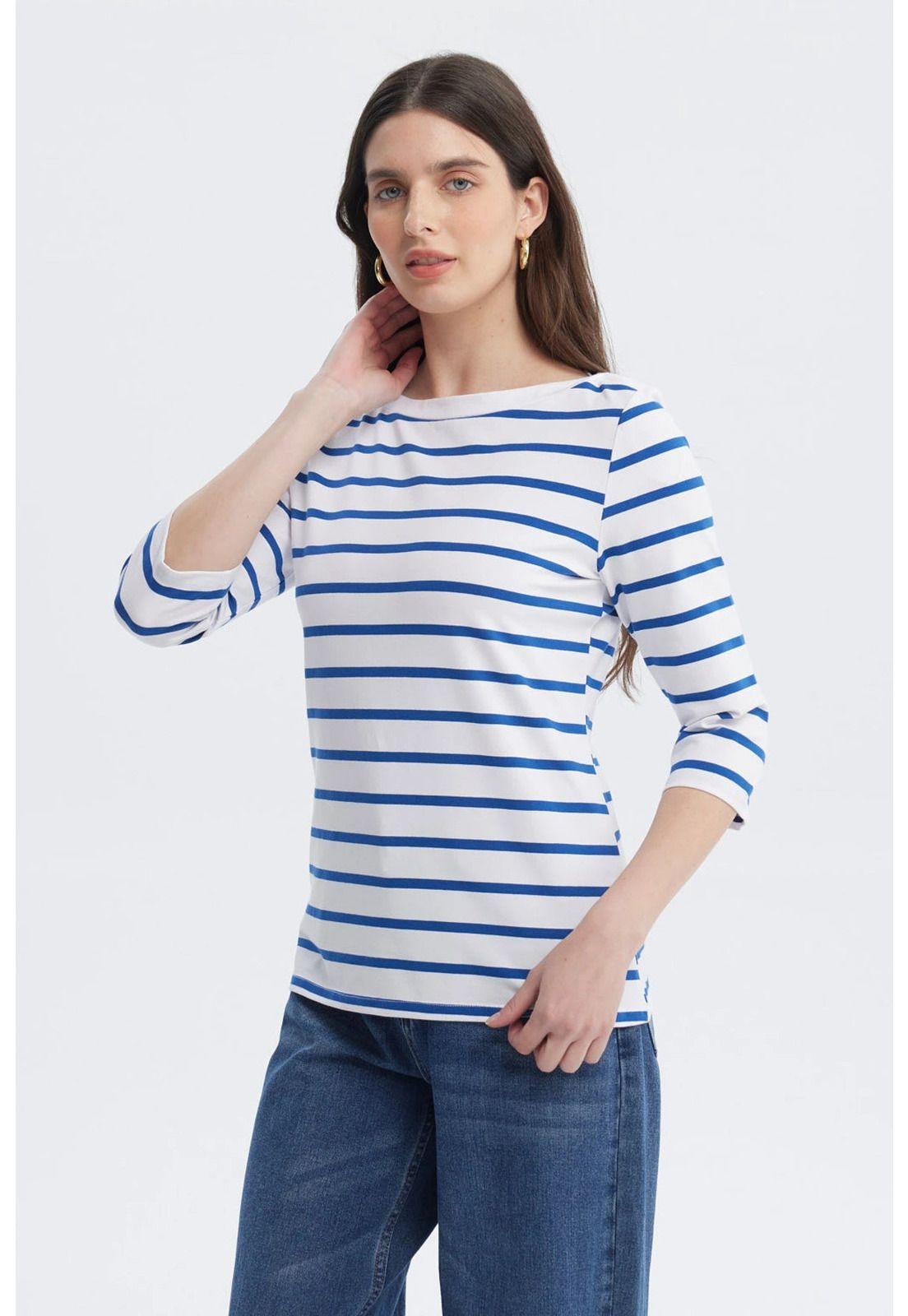 Polera Mujer Print Rayas Azul-1