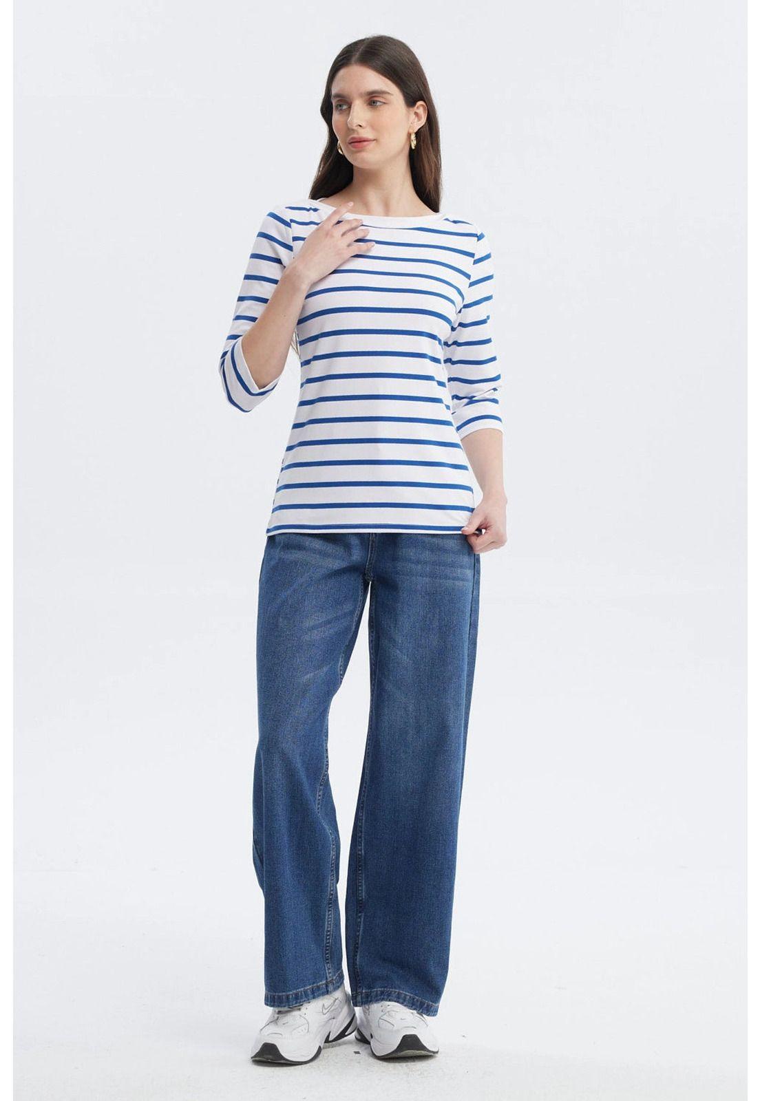Polera Mujer Print Rayas Azul-3