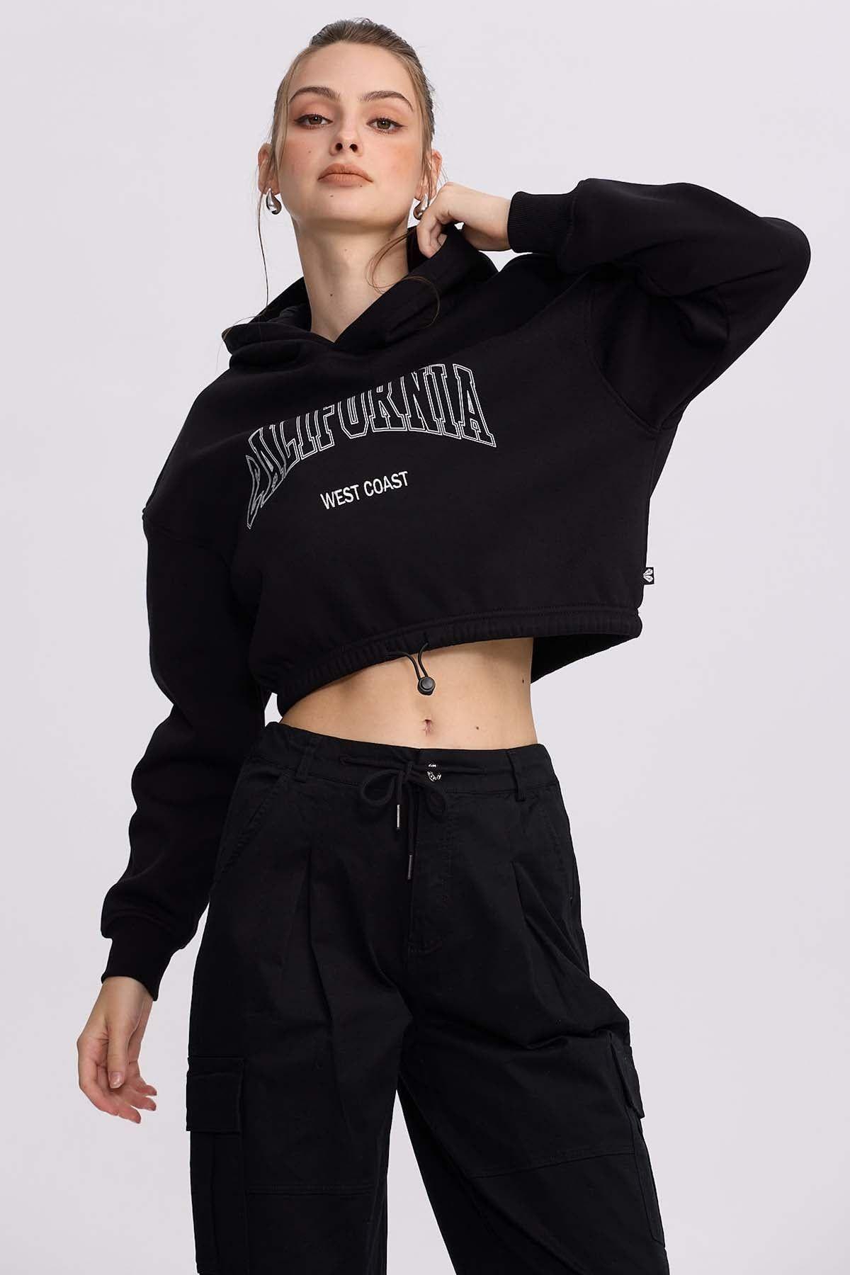 Polerón Mujer Cropped Negro-1